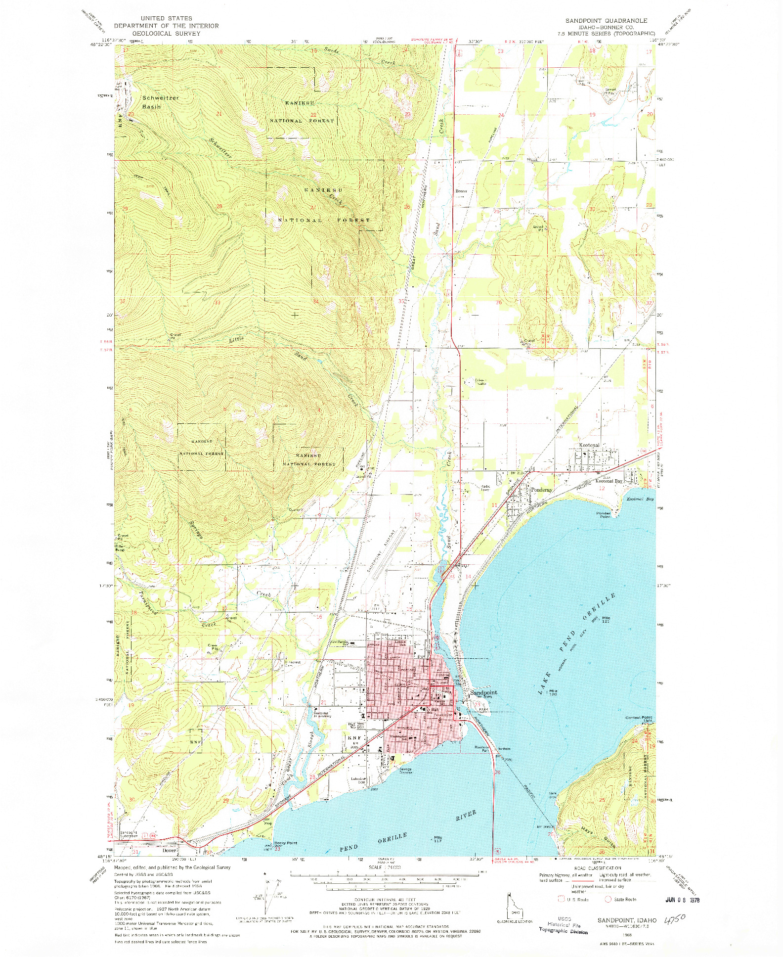 USGS 1:24000-SCALE QUADRANGLE FOR SANDPOINT, ID 1968