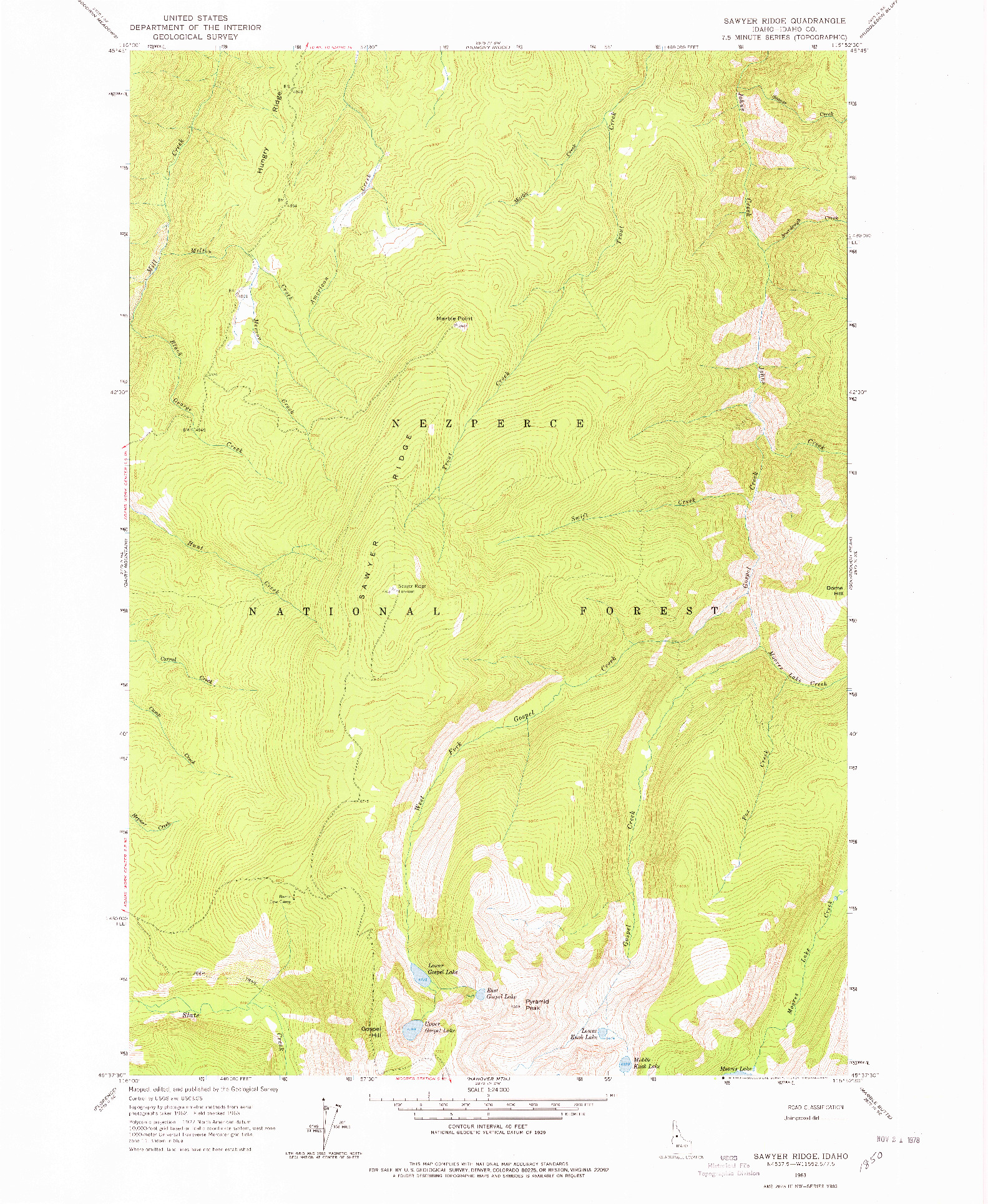 USGS 1:24000-SCALE QUADRANGLE FOR SAWYER RIDGE, ID 1963