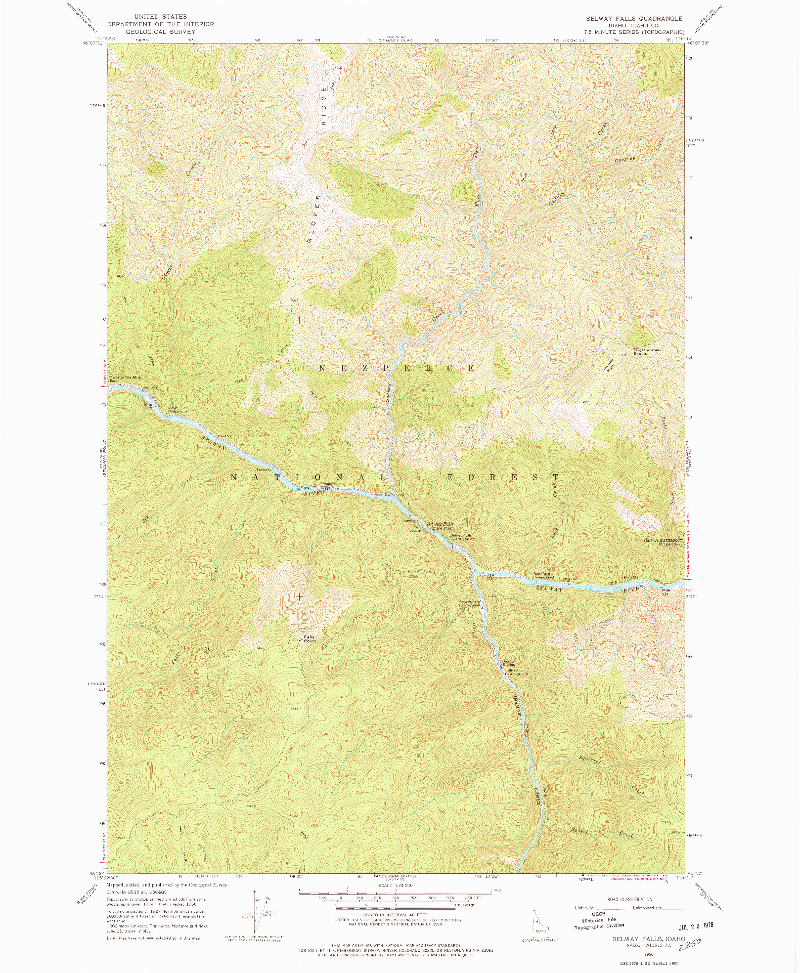 USGS 1:24000-SCALE QUADRANGLE FOR SELWAY FALLS, ID 1966