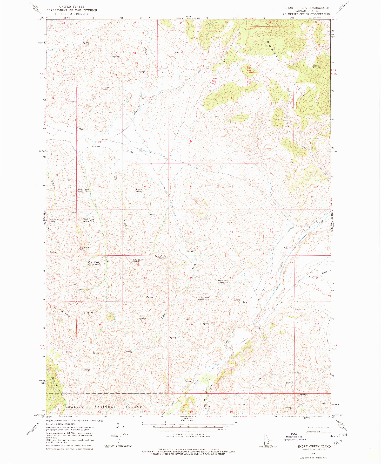 USGS 1:24000-SCALE QUADRANGLE FOR SHORT CREEK, ID 1967