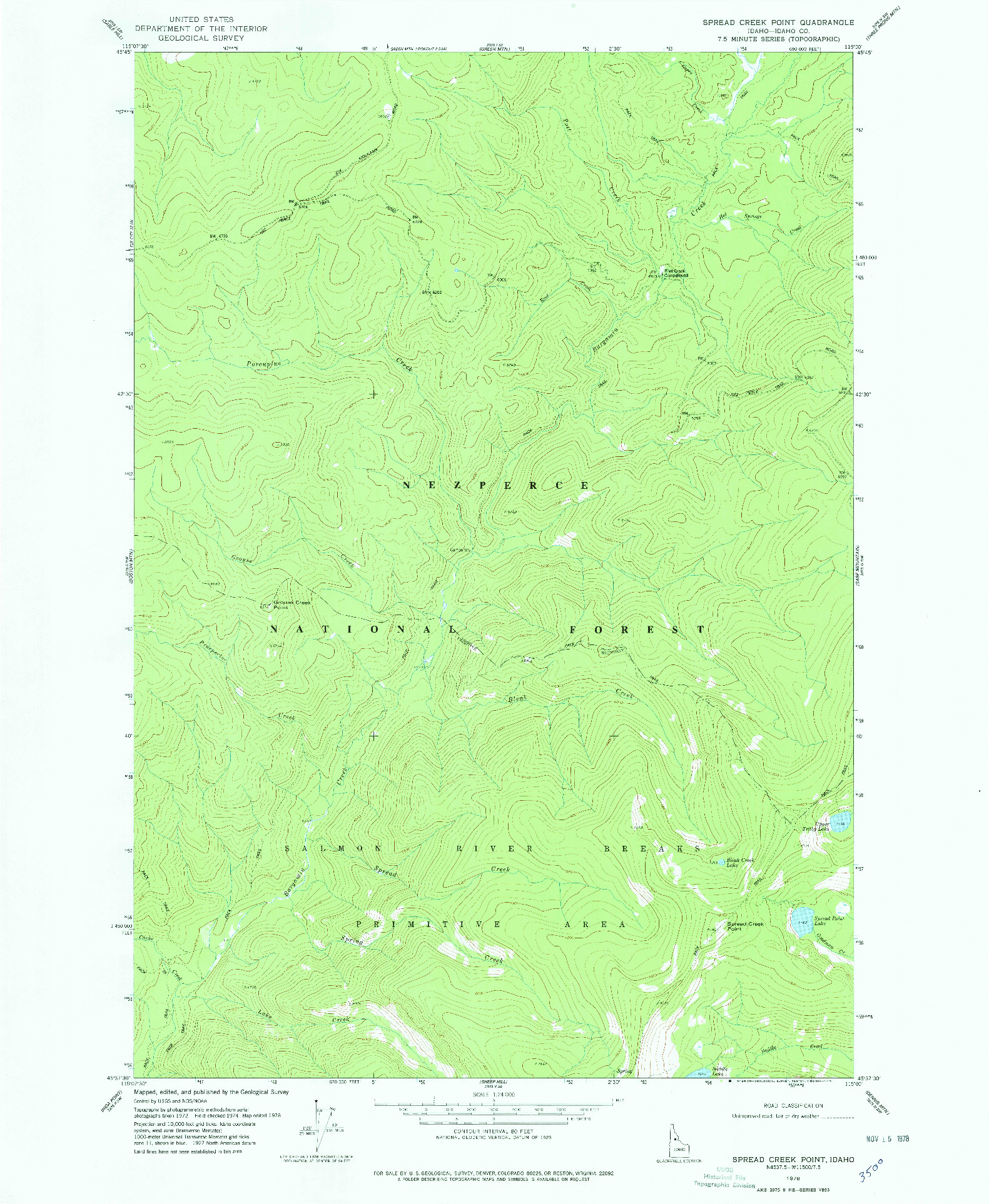 USGS 1:24000-SCALE QUADRANGLE FOR SPREAD CREEK POINT, ID 1978