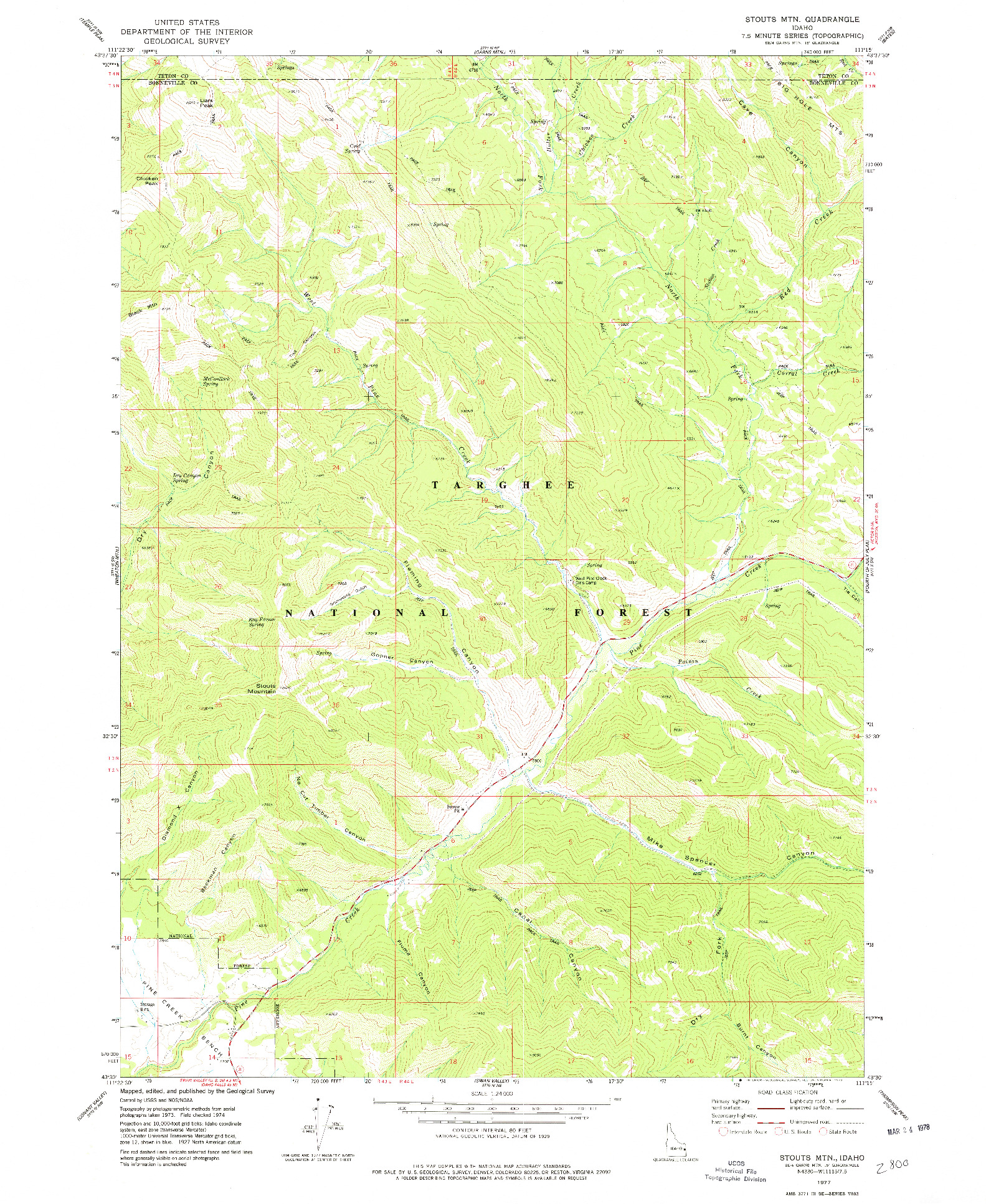 USGS 1:24000-SCALE QUADRANGLE FOR STOUTS MTN, ID 1977