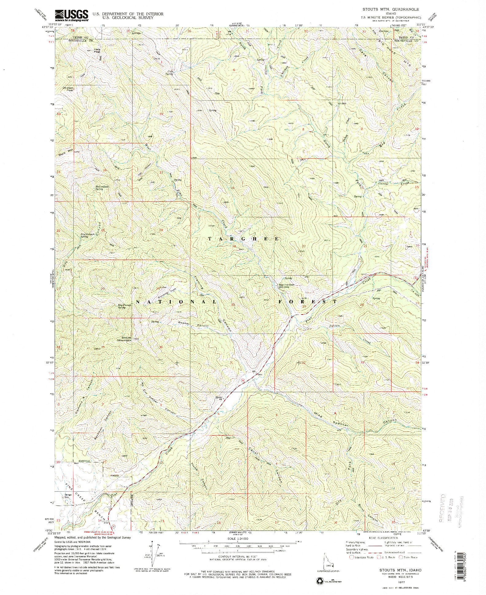 USGS 1:24000-SCALE QUADRANGLE FOR STOUTS MTN, ID 1977