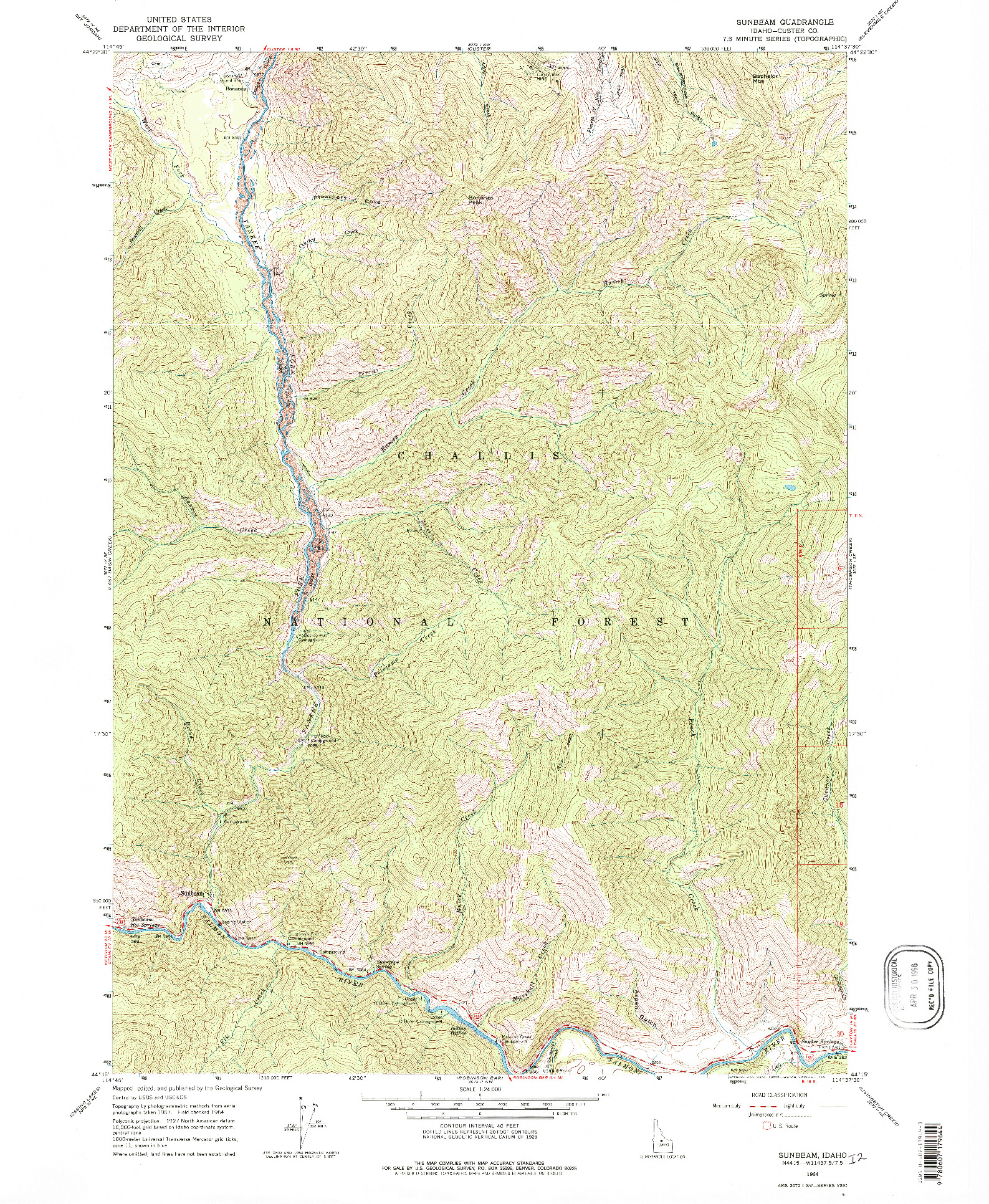 USGS 1:24000-SCALE QUADRANGLE FOR SUNBEAM, ID 1964