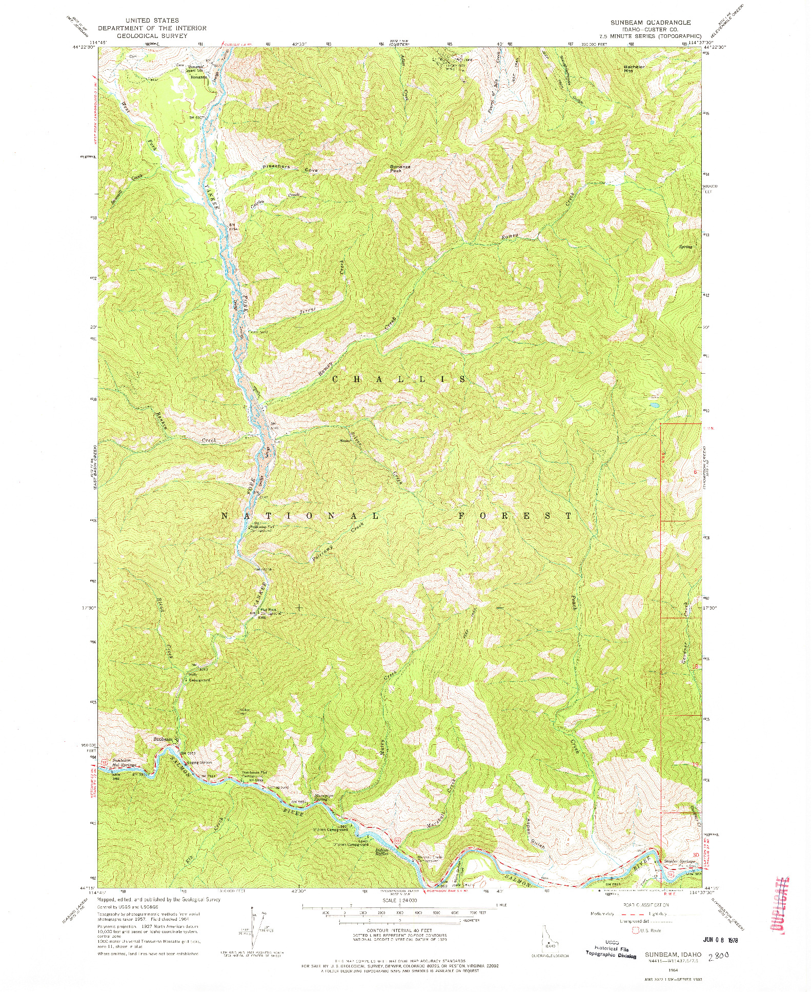 USGS 1:24000-SCALE QUADRANGLE FOR SUNBEAM, ID 1964