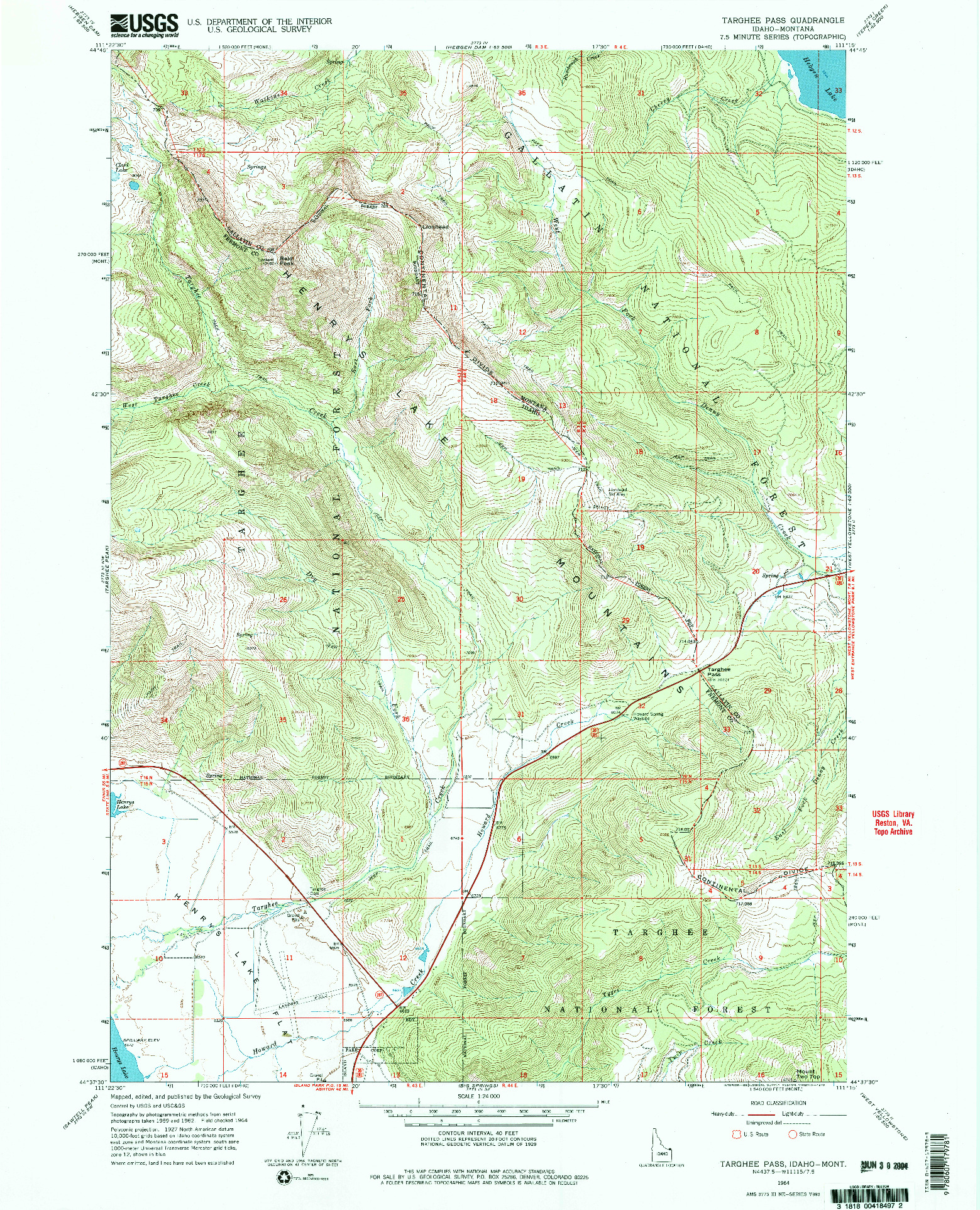 USGS 1:24000-SCALE QUADRANGLE FOR TARGHEE PASS, ID 1964