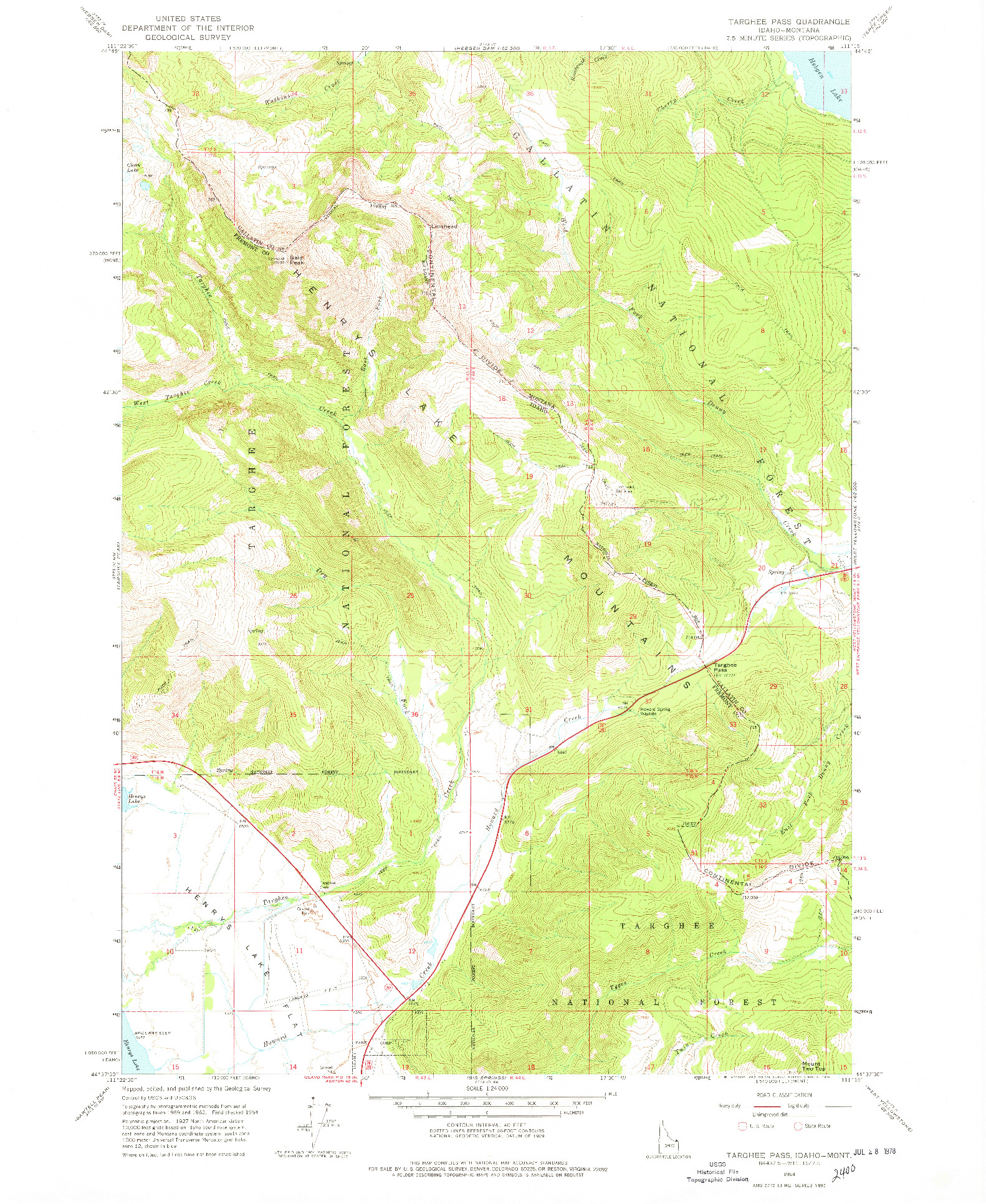 USGS 1:24000-SCALE QUADRANGLE FOR TARGHEE PASS, ID 1964