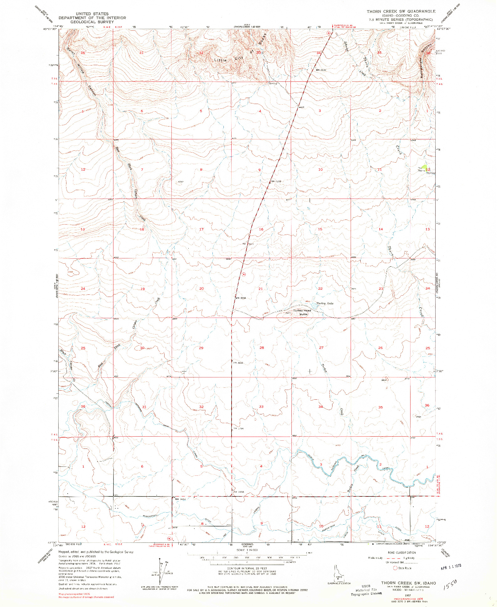 USGS 1:24000-SCALE QUADRANGLE FOR THORN CREEK SW, ID 1957