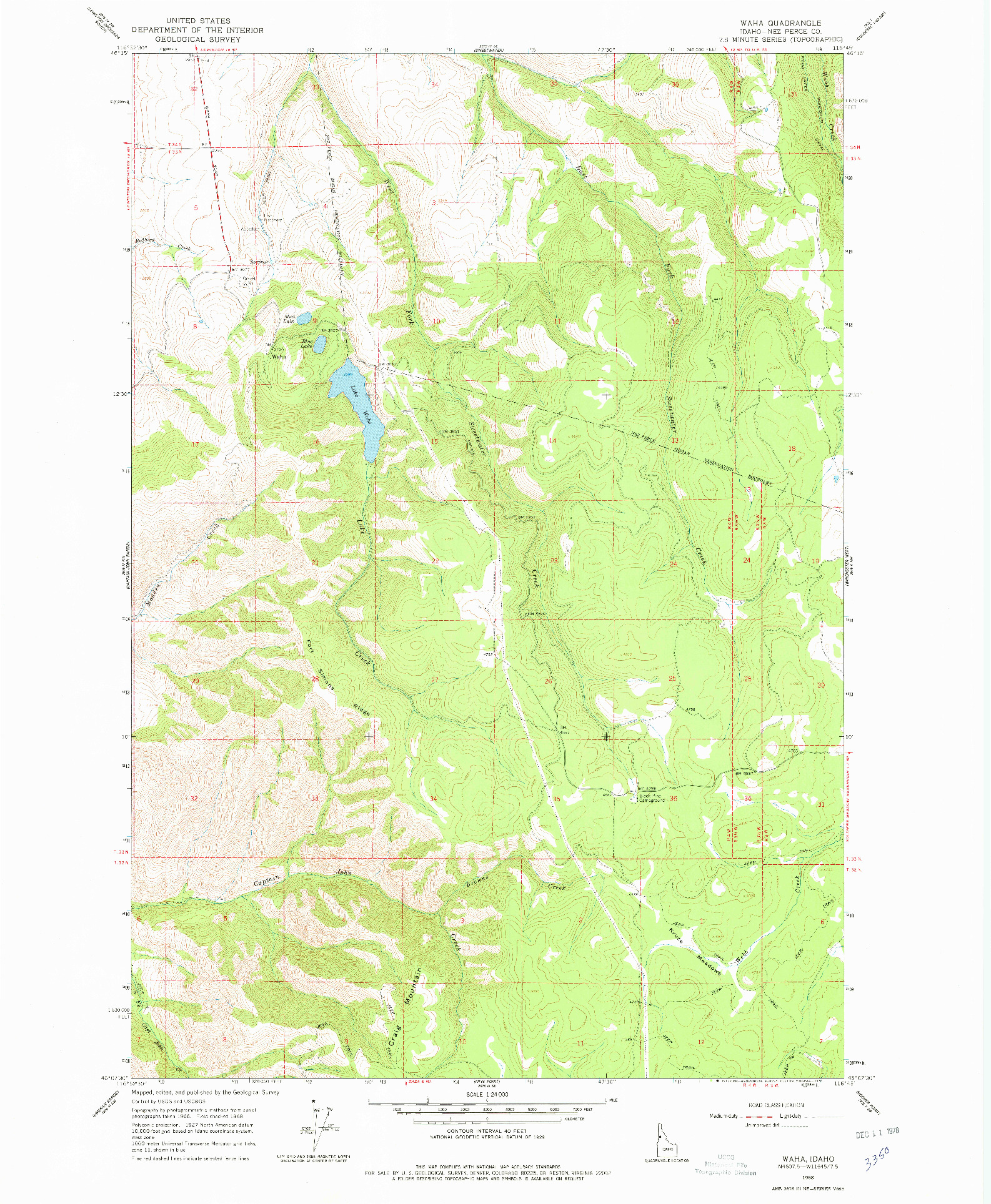 USGS 1:24000-SCALE QUADRANGLE FOR WAHA, ID 1968