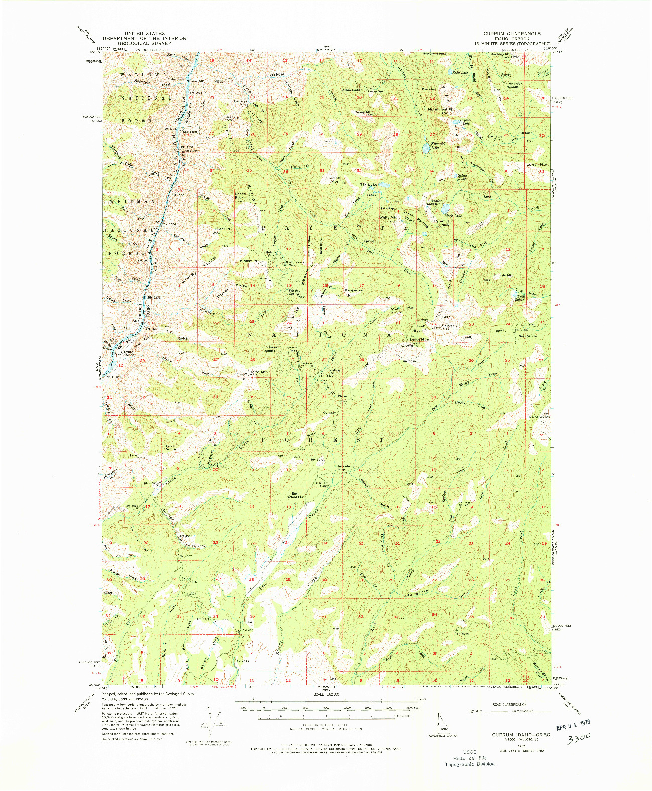 USGS 1:62500-SCALE QUADRANGLE FOR CUPRUM, ID 1957