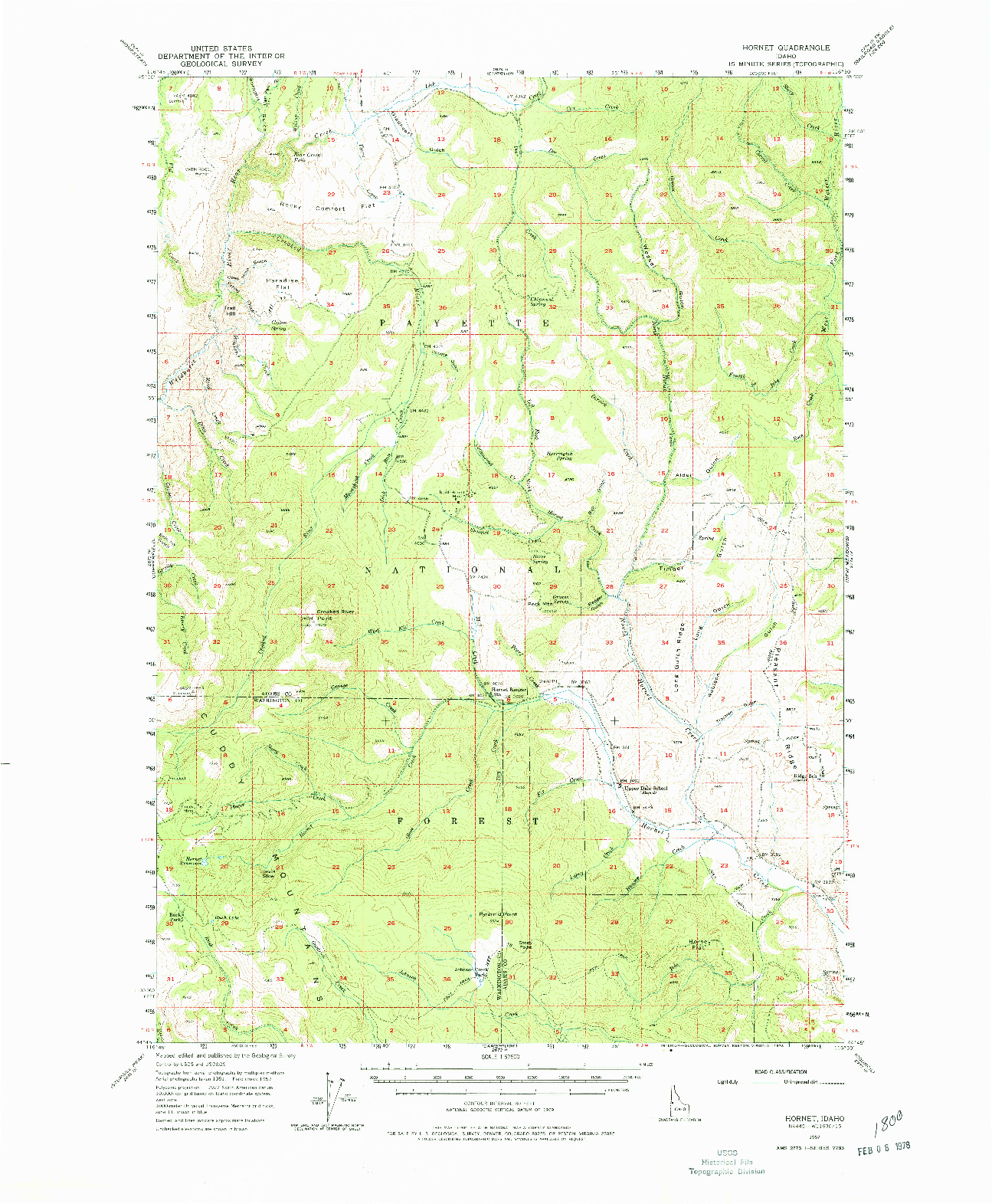 USGS 1:62500-SCALE QUADRANGLE FOR HORNET, ID 1957