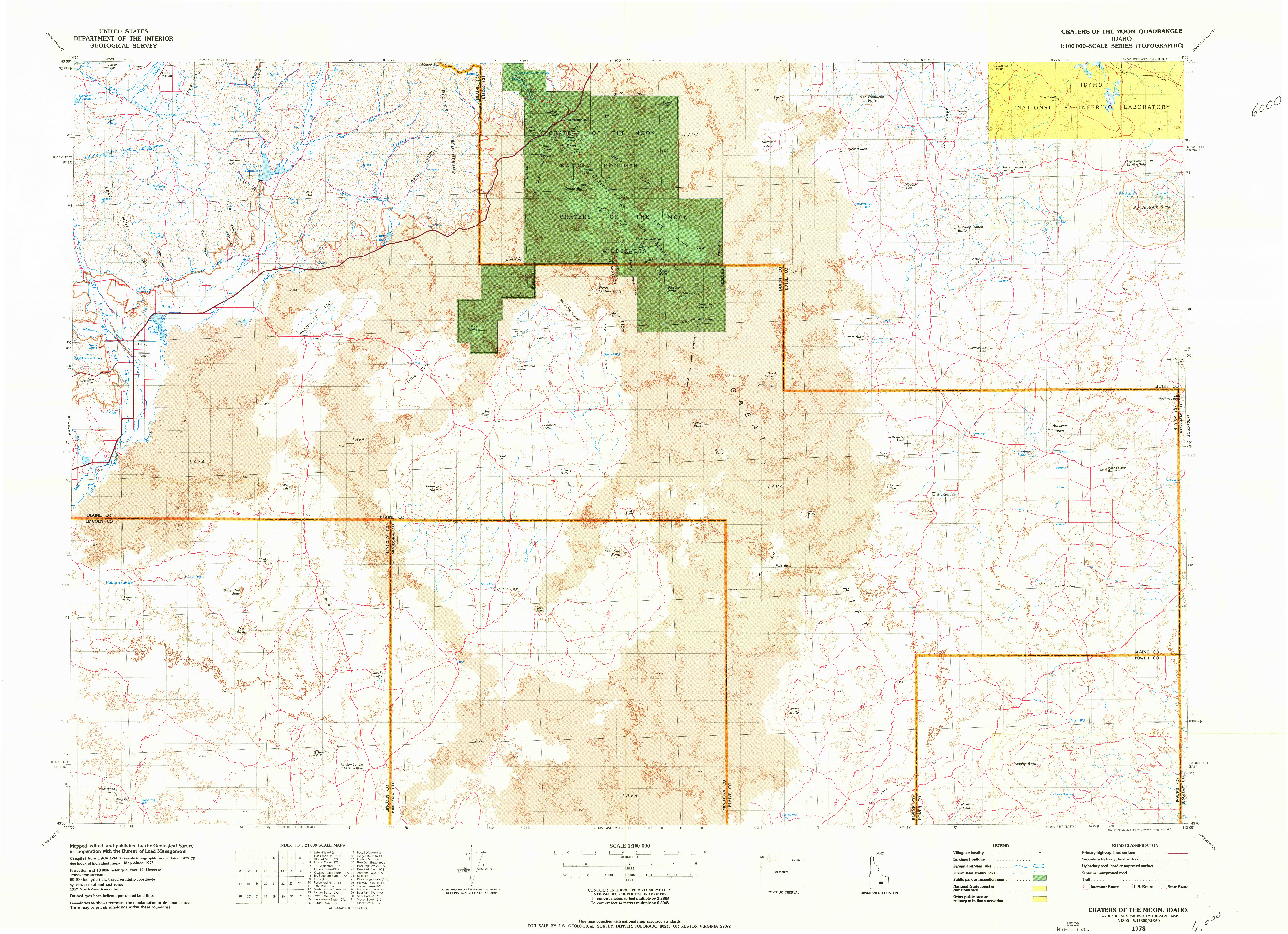 USGS 1:100000-SCALE QUADRANGLE FOR CRATERS OF THE MOON, ID 1978