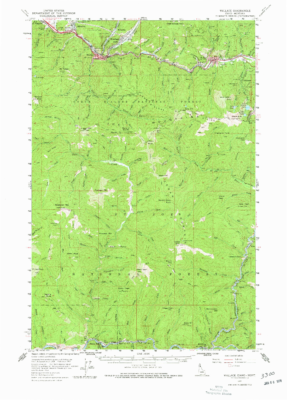 USGS 1:62500-SCALE QUADRANGLE FOR WALLACE, ID 1957
