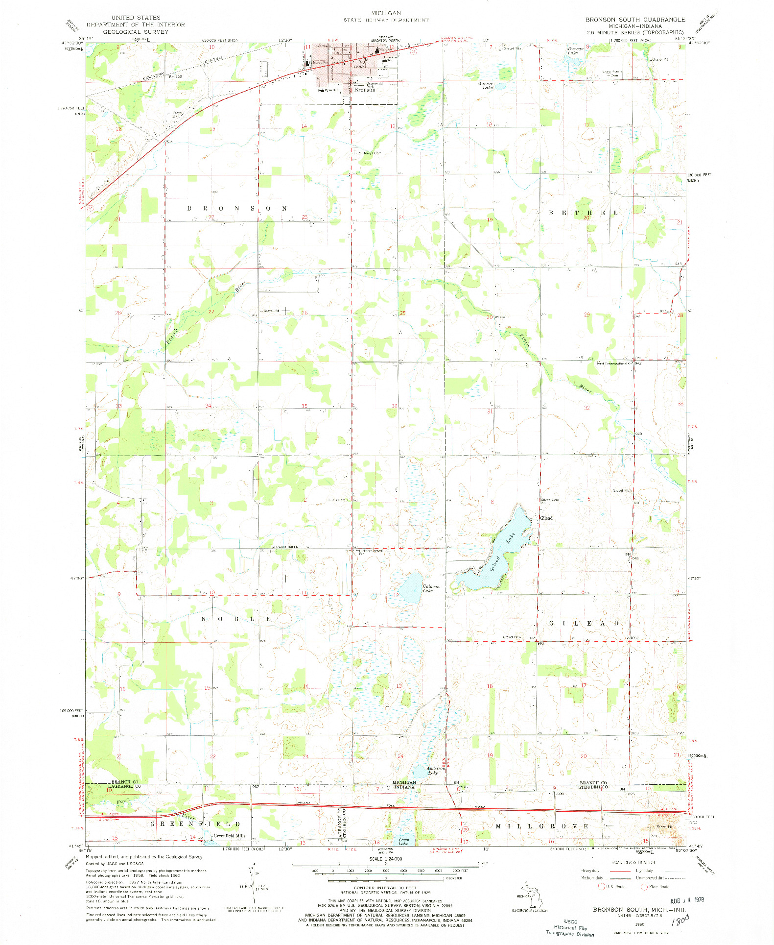 USGS 1:24000-SCALE QUADRANGLE FOR BRONSON SOUTH, MI 1960