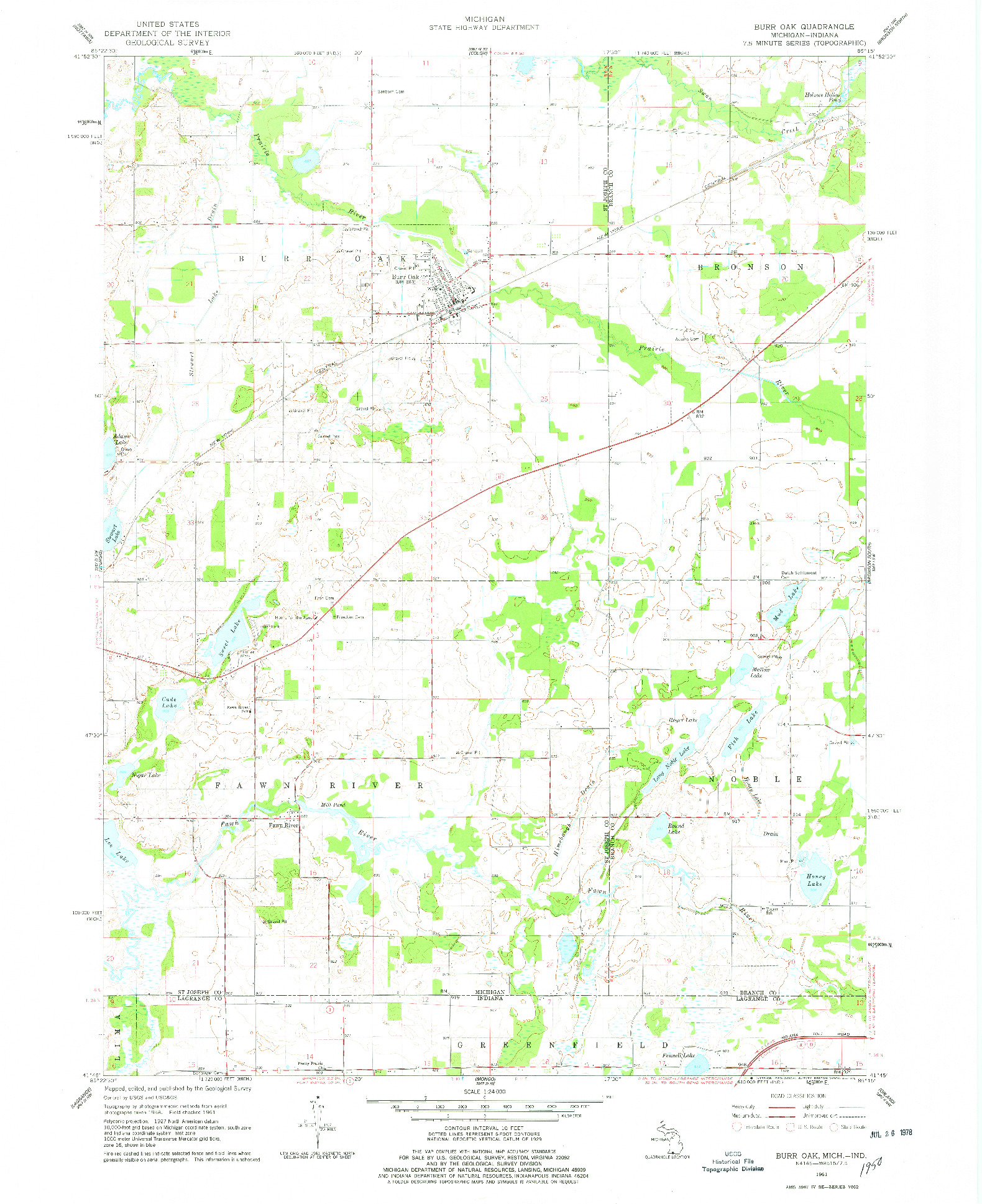 USGS 1:24000-SCALE QUADRANGLE FOR BURR OAK, MI 1961