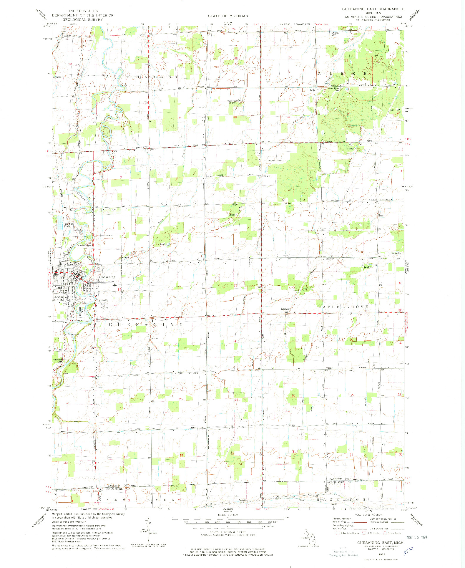 USGS 1:24000-SCALE QUADRANGLE FOR CHESANING EAST, MI 1975