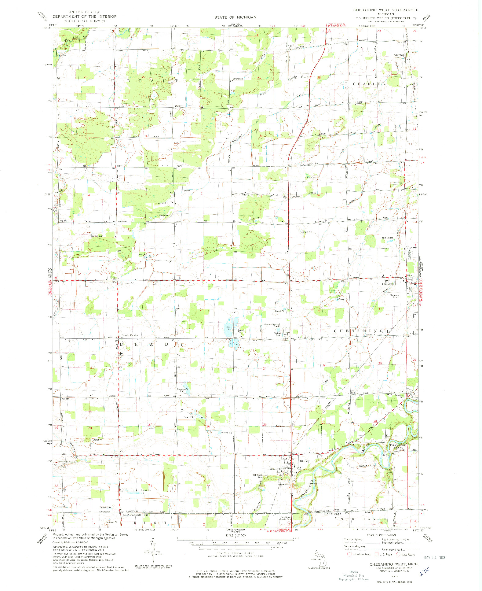 USGS 1:24000-SCALE QUADRANGLE FOR CHESANING WEST, MI 1974