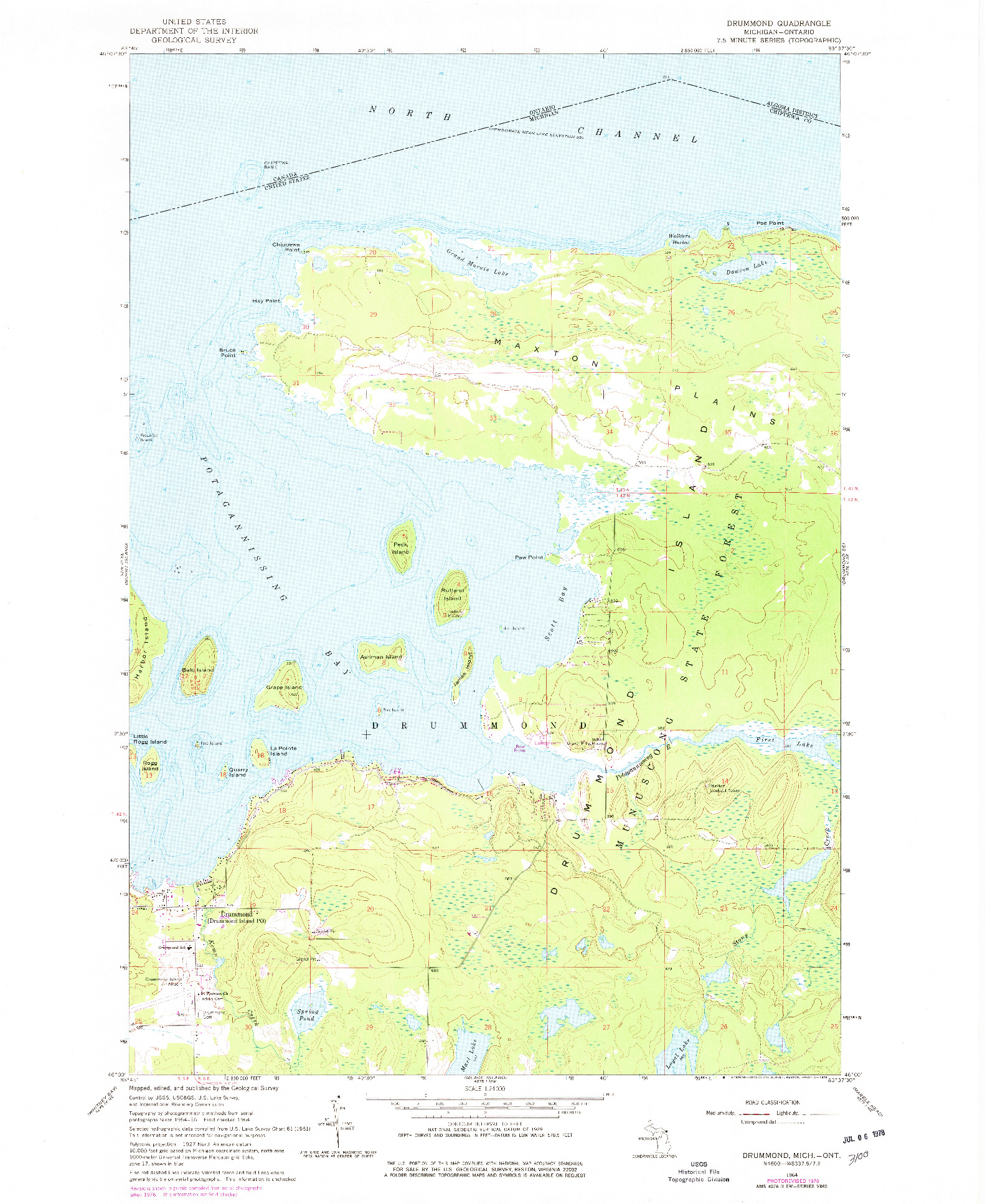 USGS 1:24000-SCALE QUADRANGLE FOR DRUMMOND, MI 1964