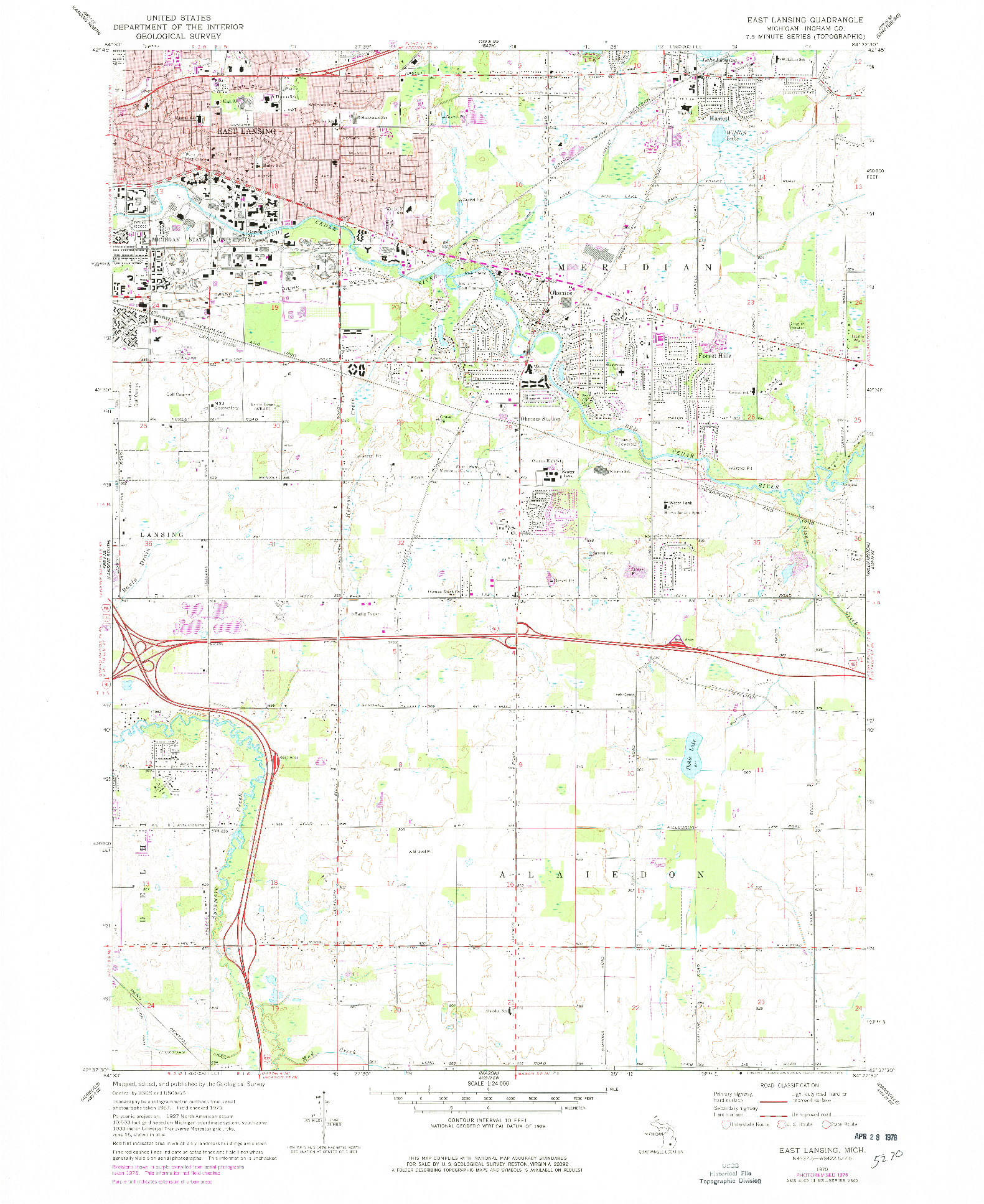 USGS 1:24000-SCALE QUADRANGLE FOR EAST LANSING, MI 1970