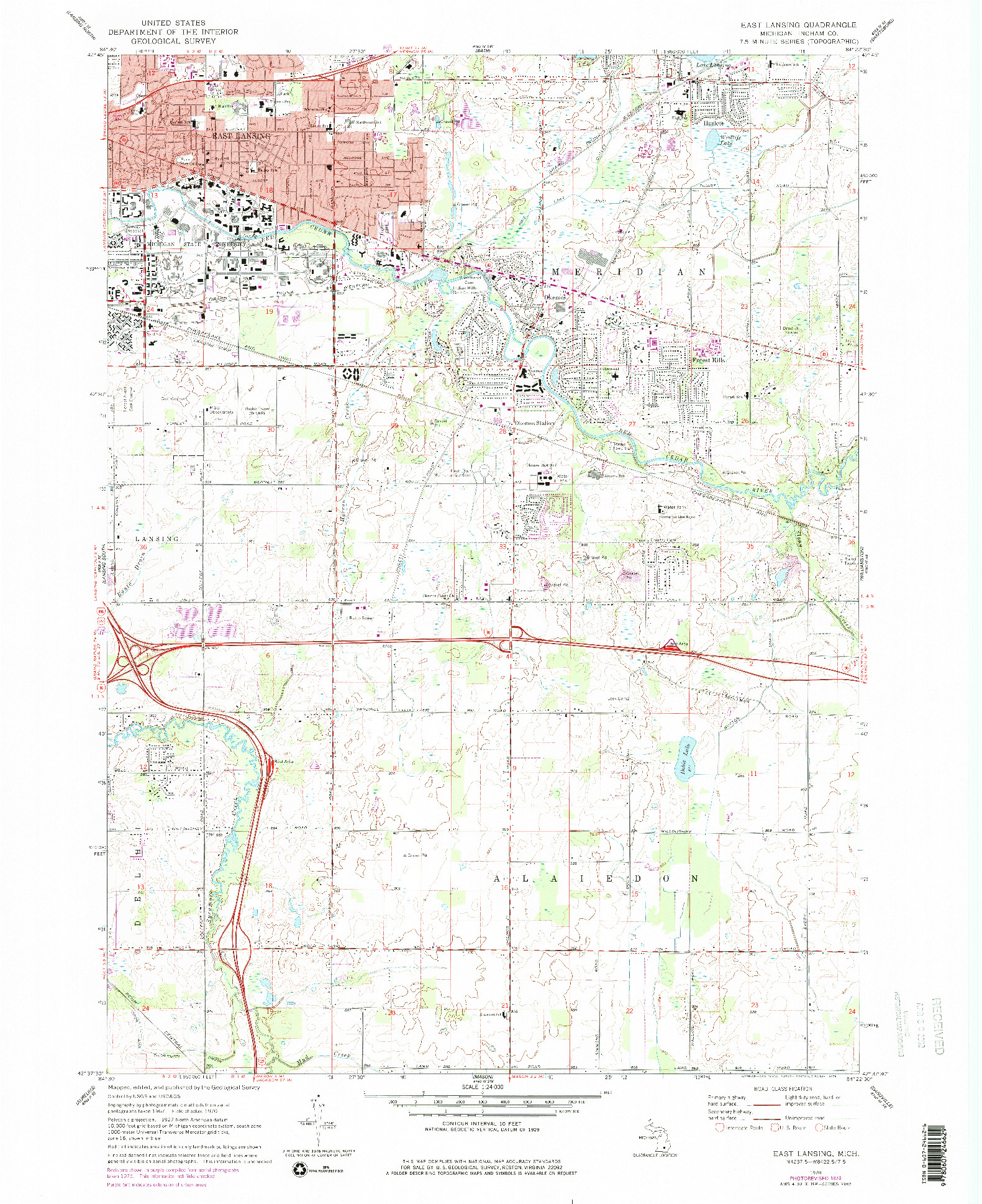 USGS 1:24000-SCALE QUADRANGLE FOR EAST LANSING, MI 1970