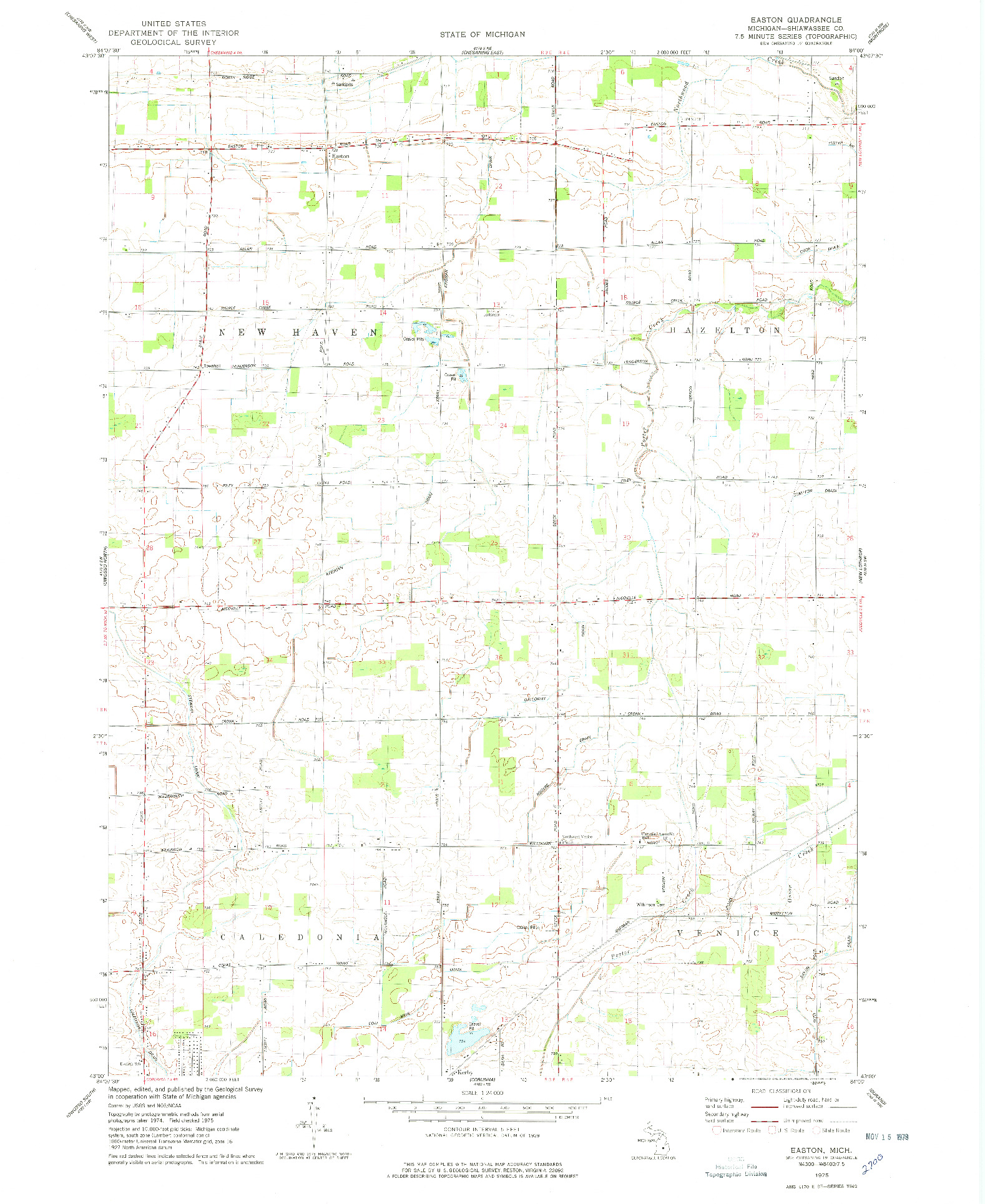 USGS 1:24000-SCALE QUADRANGLE FOR EASTON, MI 1975