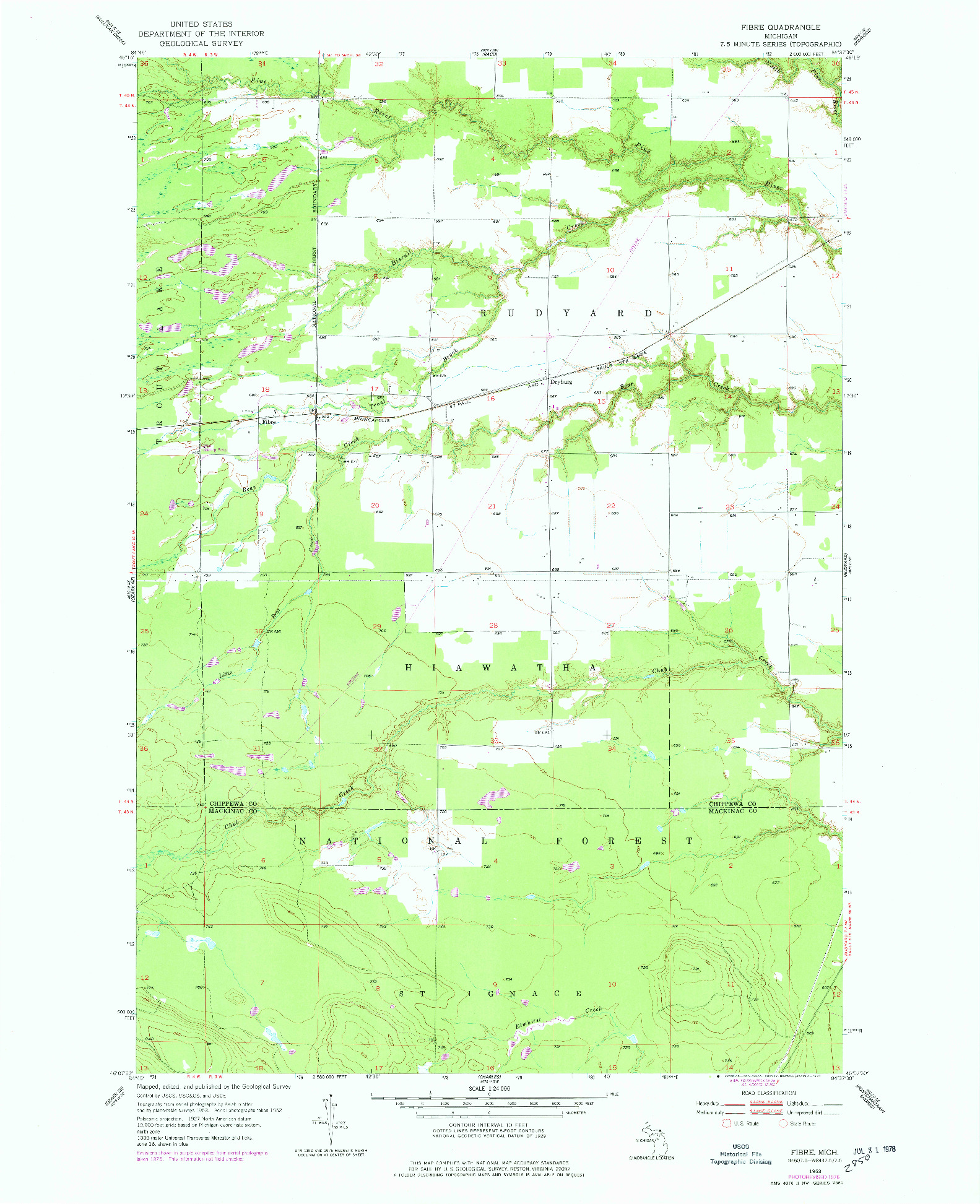 USGS 1:24000-SCALE QUADRANGLE FOR FIBRE, MI 1953