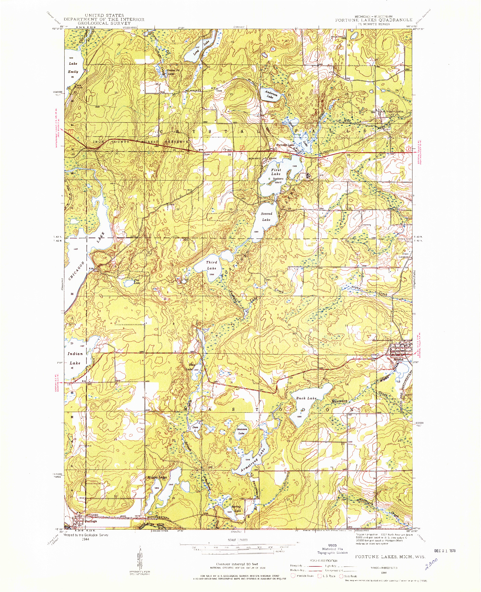 USGS 1:24000-SCALE QUADRANGLE FOR FORTUNE LAKES, MI 1944