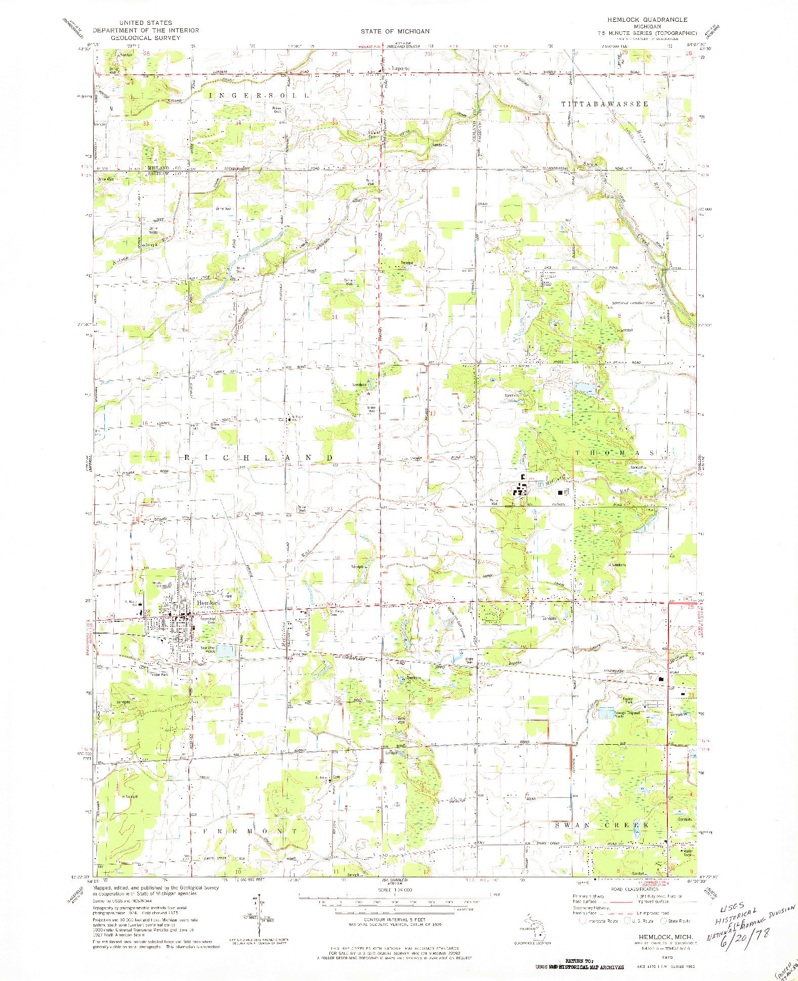 USGS 1:24000-SCALE QUADRANGLE FOR HEMLOCK, MI 1975