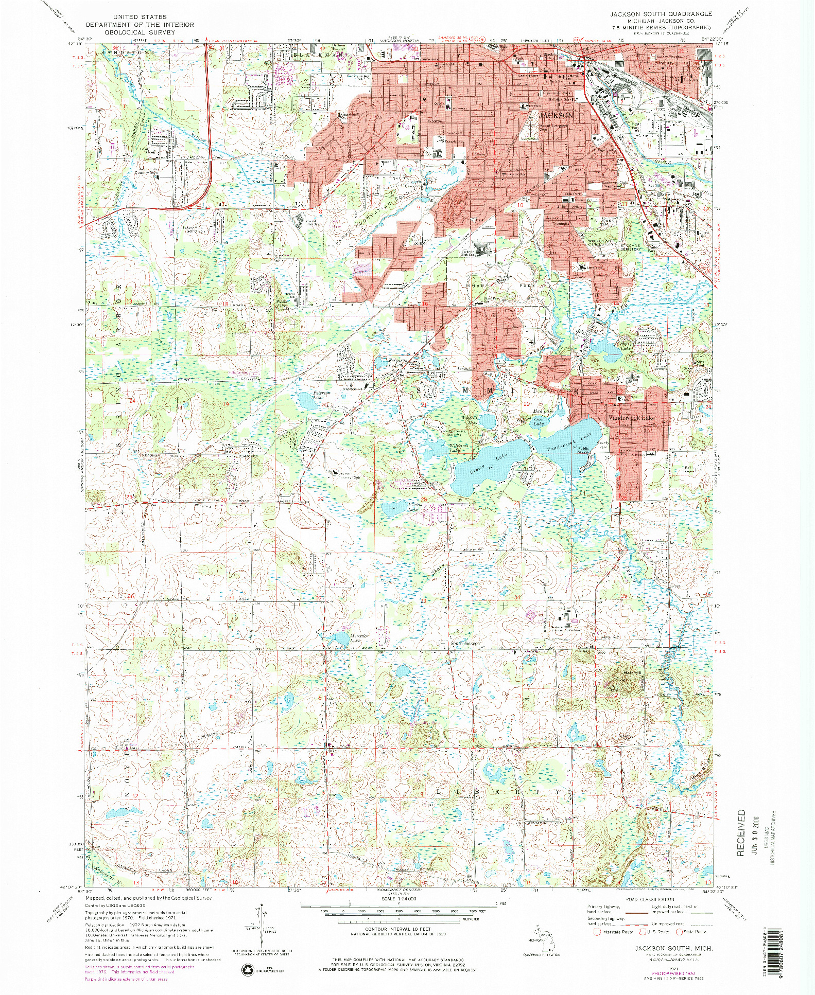 USGS 1:24000-SCALE QUADRANGLE FOR JACKSON SOUTH, MI 1971