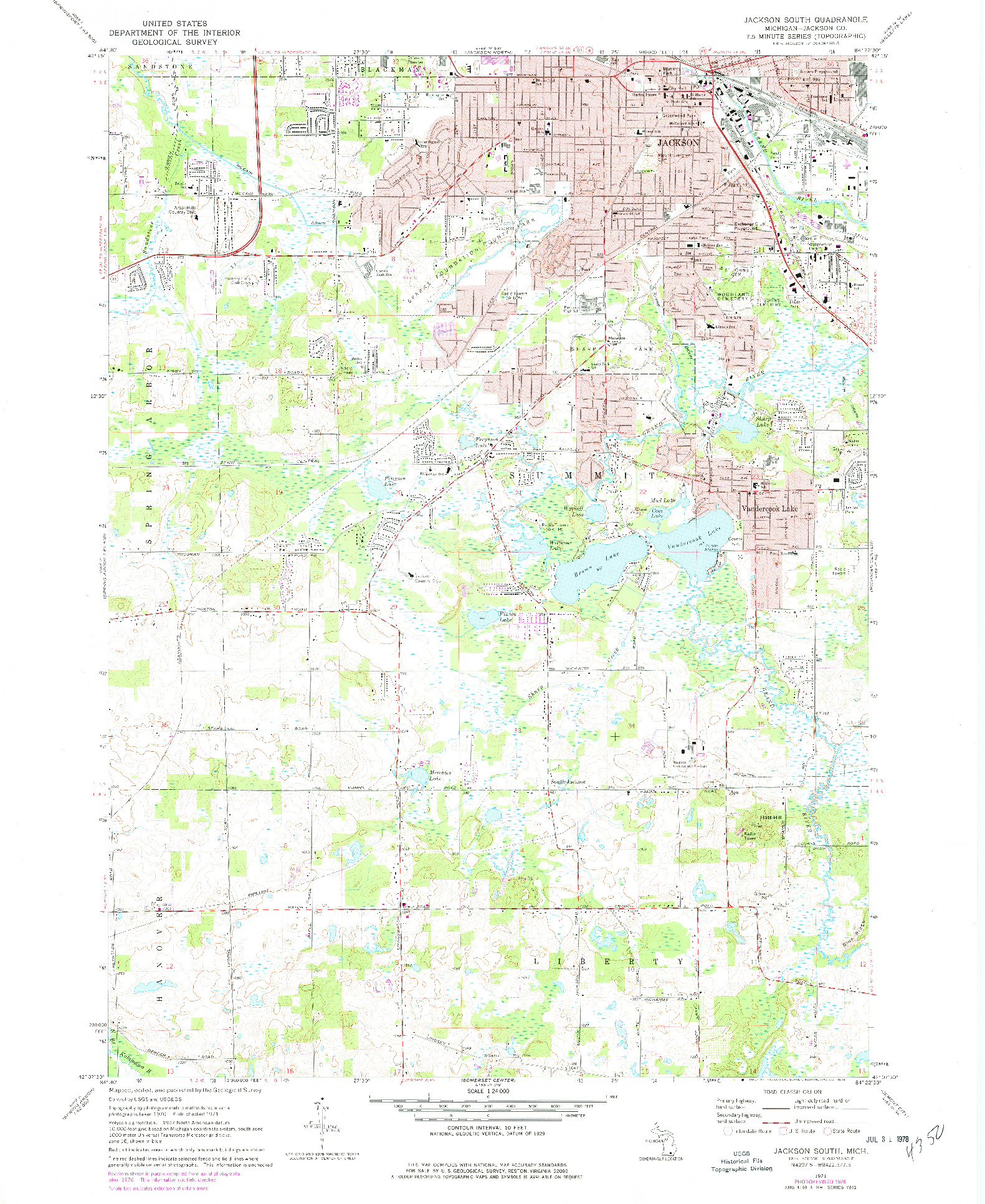 USGS 1:24000-SCALE QUADRANGLE FOR JACKSON SOUTH, MI 1971