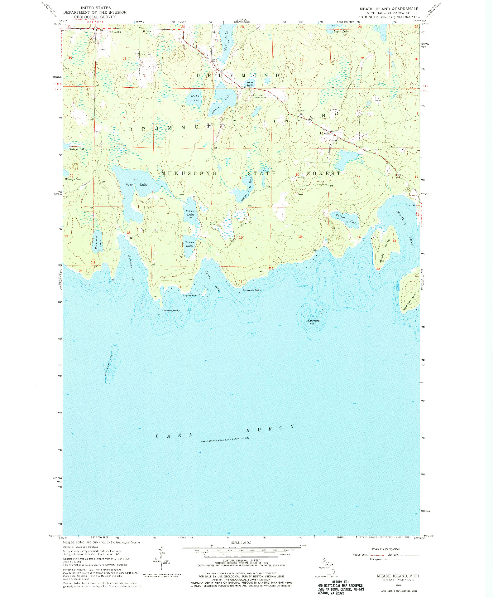 USGS 1:24000-SCALE QUADRANGLE FOR MEADE ISLAND, MI 1964