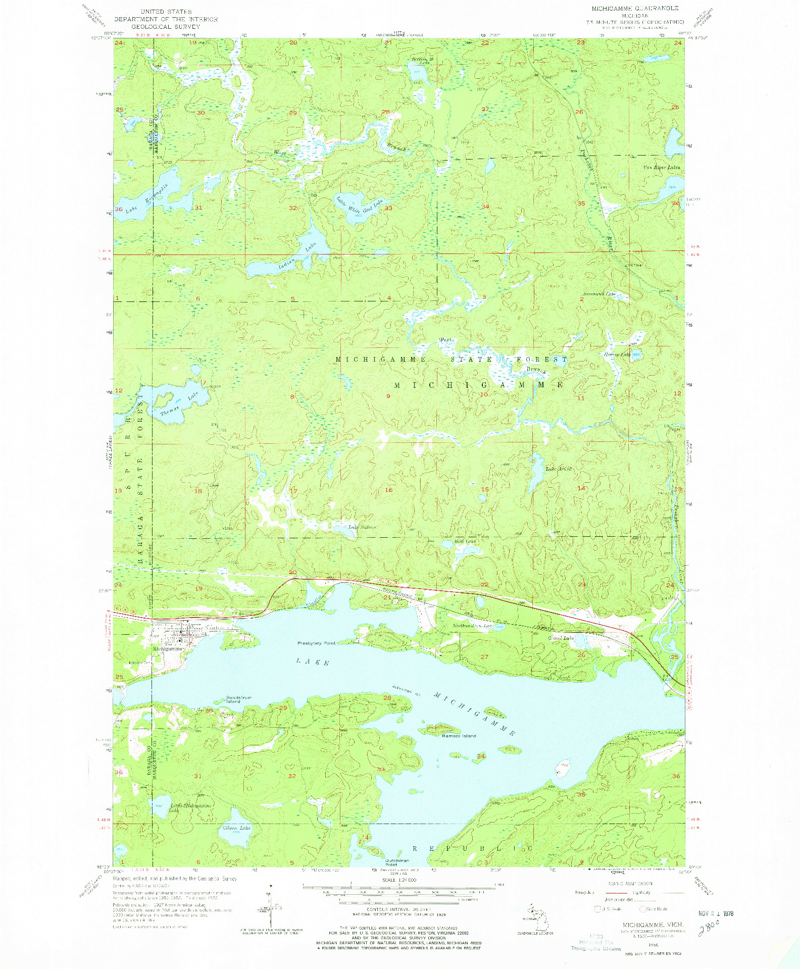 USGS 1:24000-SCALE QUADRANGLE FOR MICHIGAMME, MI 1956