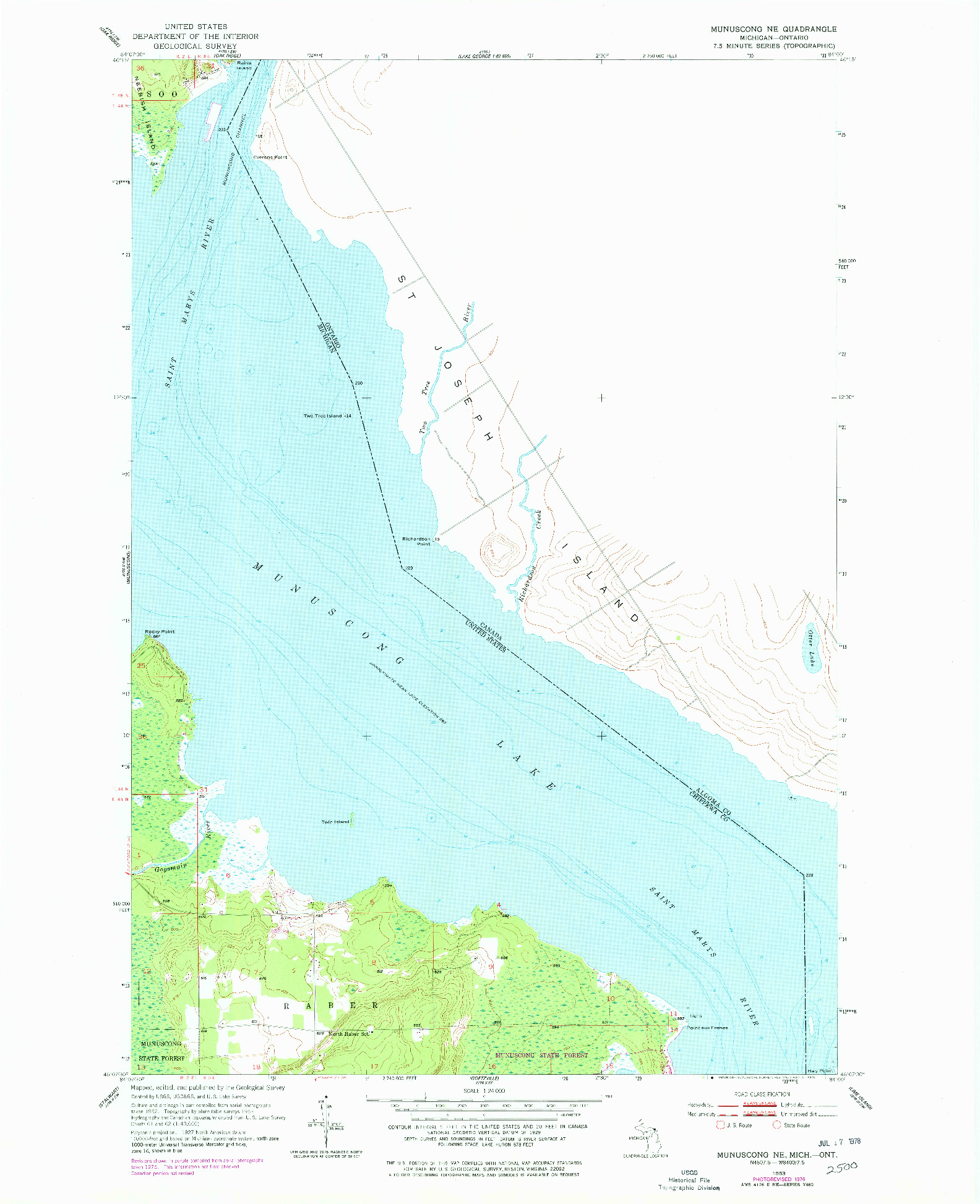 USGS 1:24000-SCALE QUADRANGLE FOR MUNUSCONG NE, MI 1953