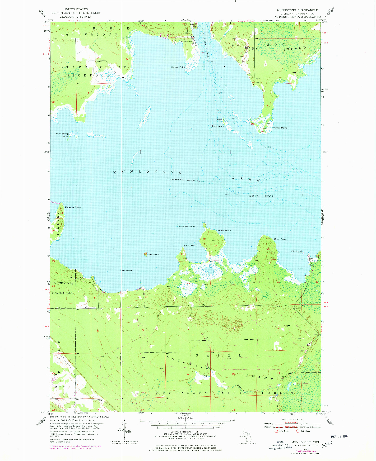 USGS 1:24000-SCALE QUADRANGLE FOR MUNUSCONG, MI 1953