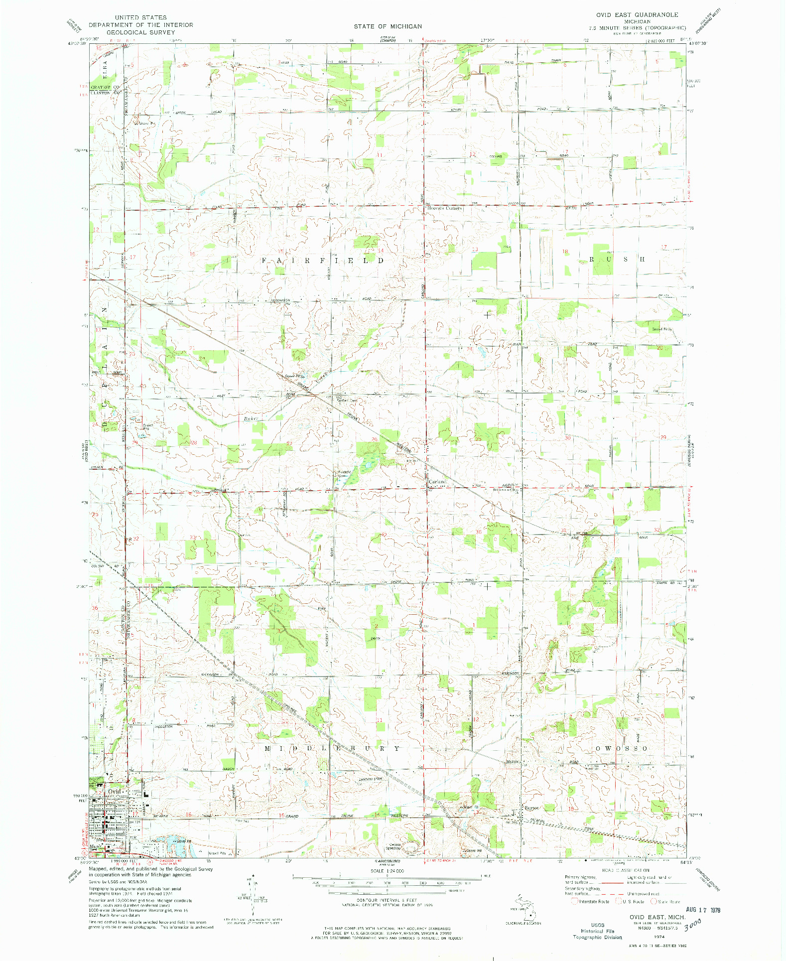 USGS 1:24000-SCALE QUADRANGLE FOR OVID EAST, MI 1974