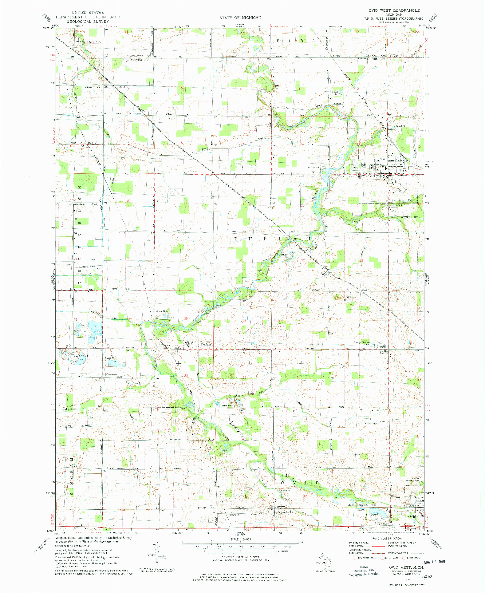 USGS 1:24000-SCALE QUADRANGLE FOR OVID WEST, MI 1974