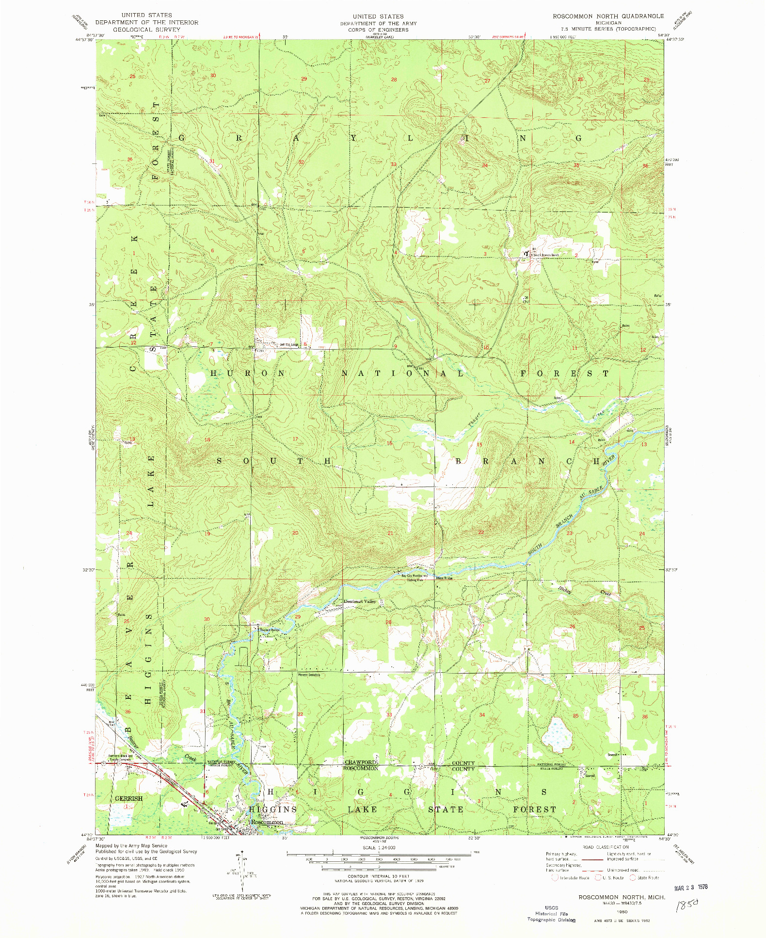 USGS 1:24000-SCALE QUADRANGLE FOR ROSCOMMON NORTH, MI 1950