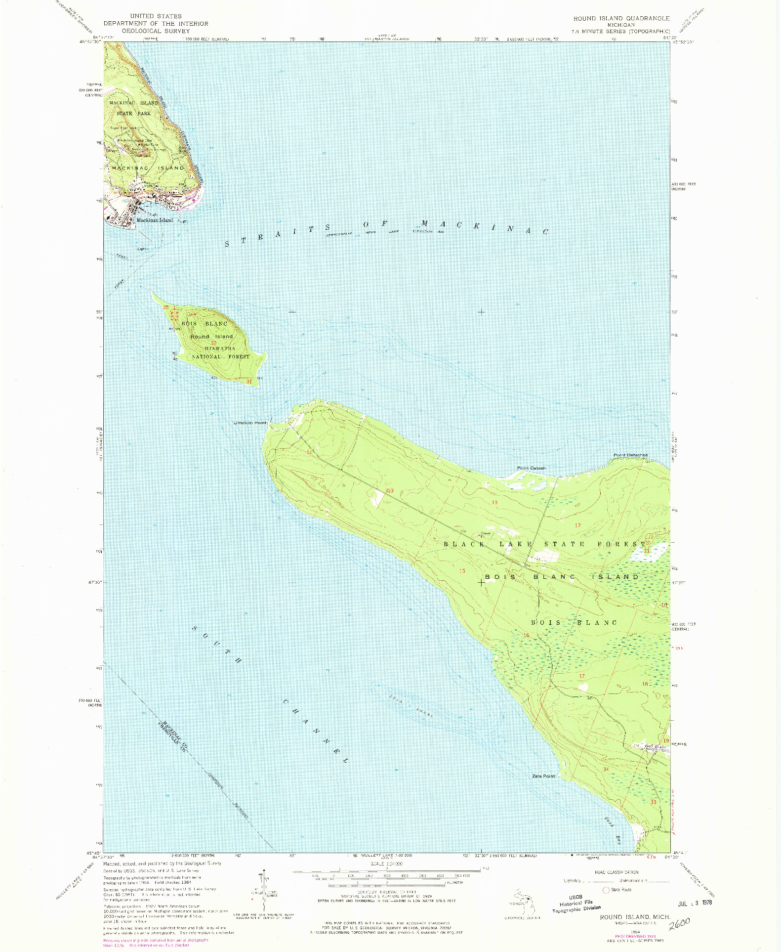 USGS 1:24000-SCALE QUADRANGLE FOR ROUND ISLAND, MI 1964