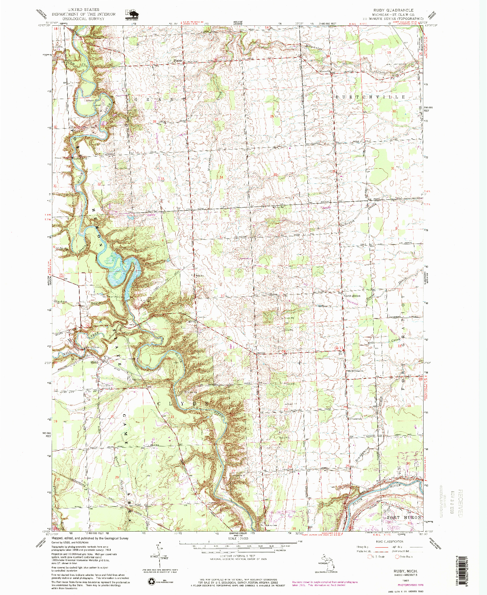 USGS 1:24000-SCALE QUADRANGLE FOR RUBY, MI 1961