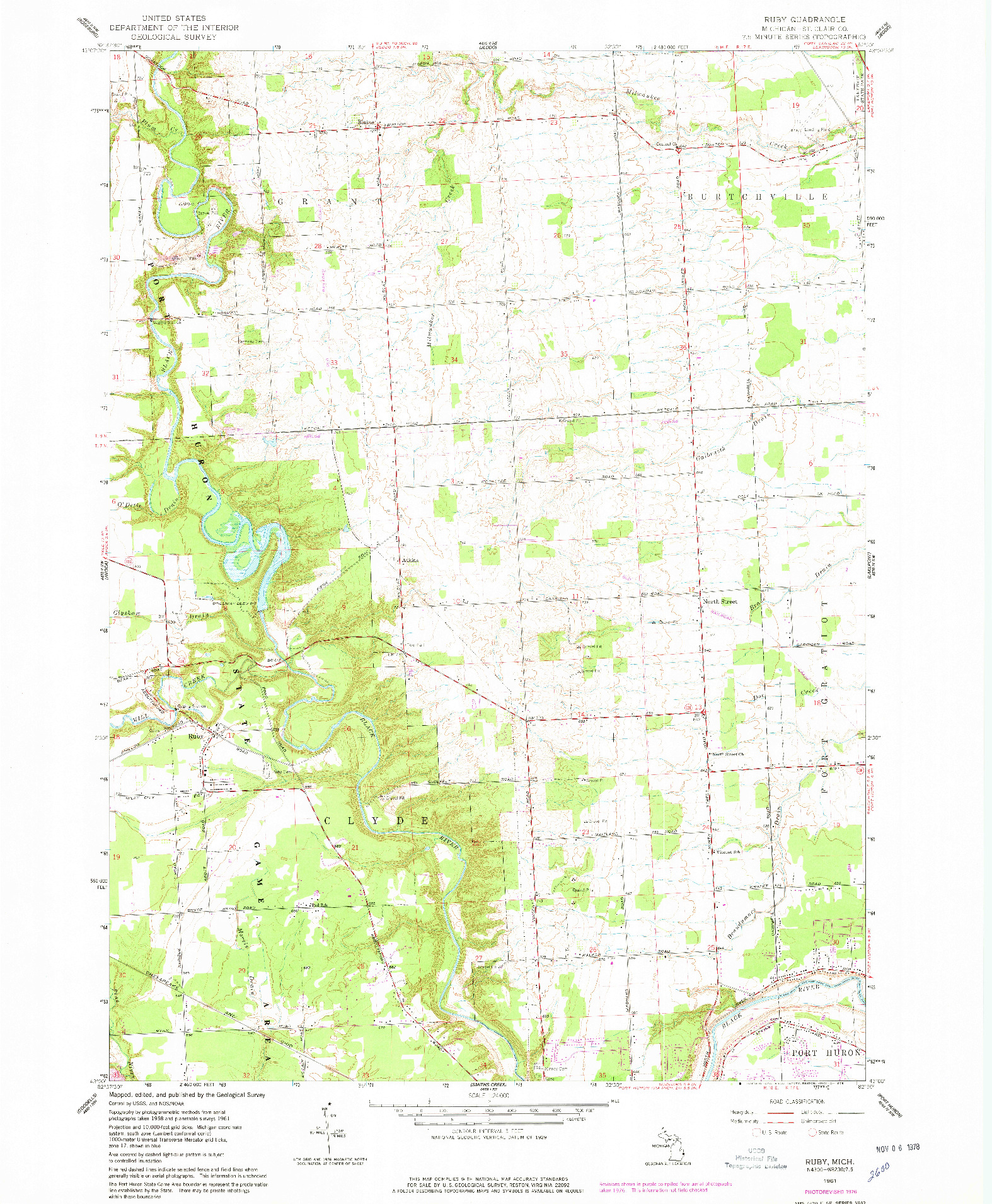 USGS 1:24000-SCALE QUADRANGLE FOR RUBY, MI 1961