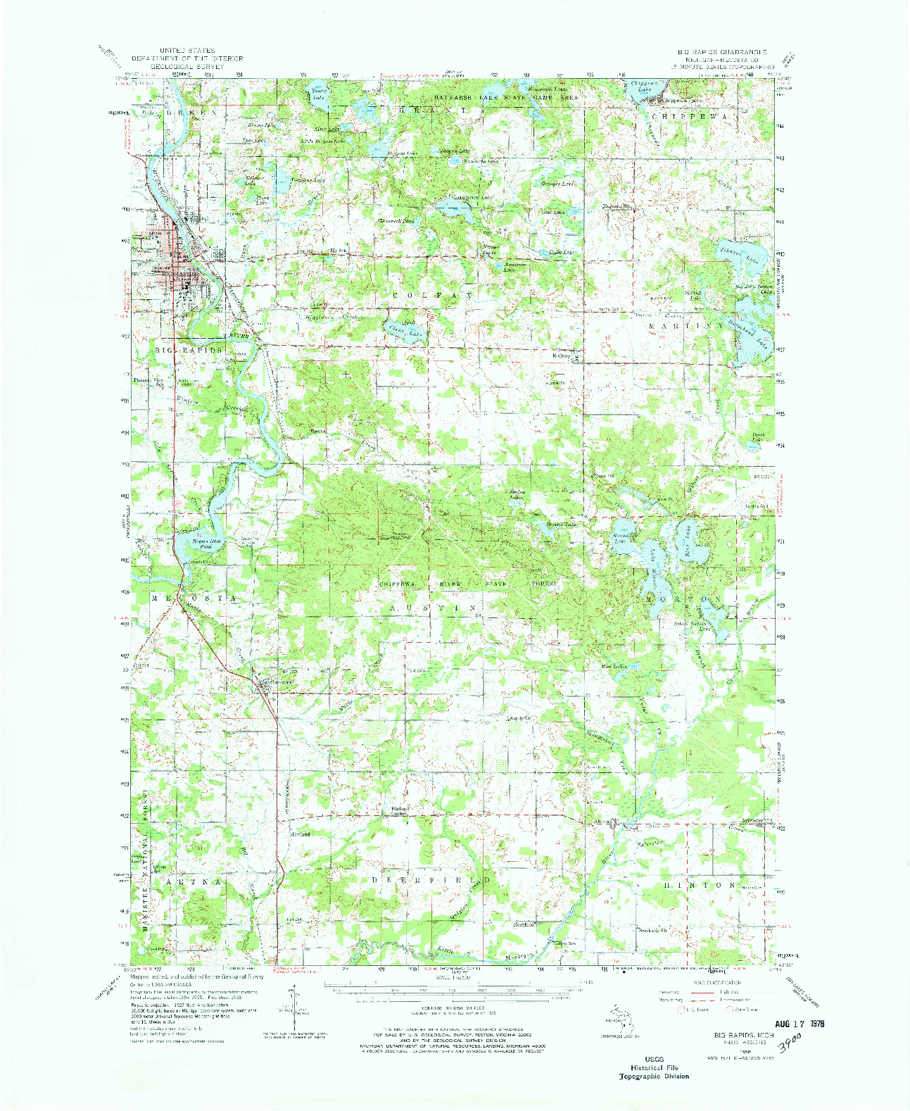 USGS 1:62500-SCALE QUADRANGLE FOR BIG RAPIDS, MI 1958