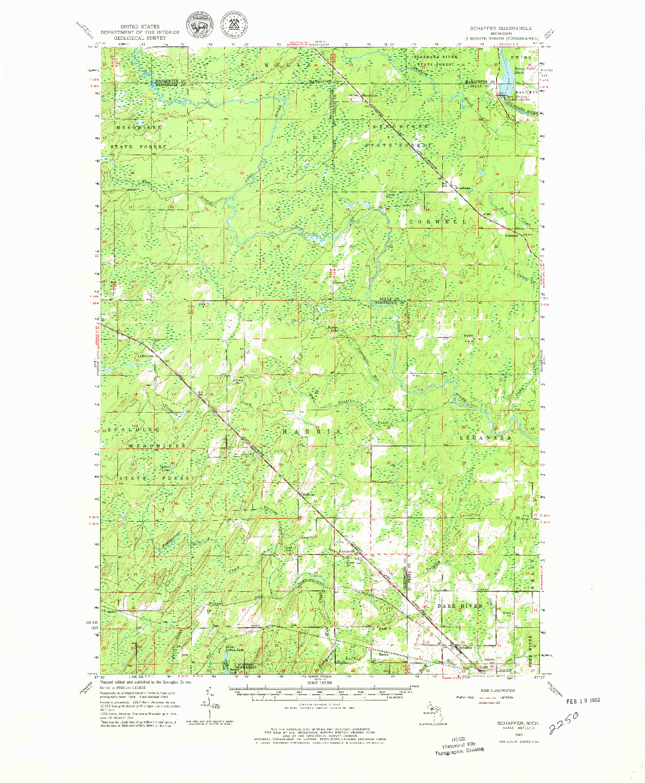 USGS 1:62500-SCALE QUADRANGLE FOR SCHAFFER, MI 1963