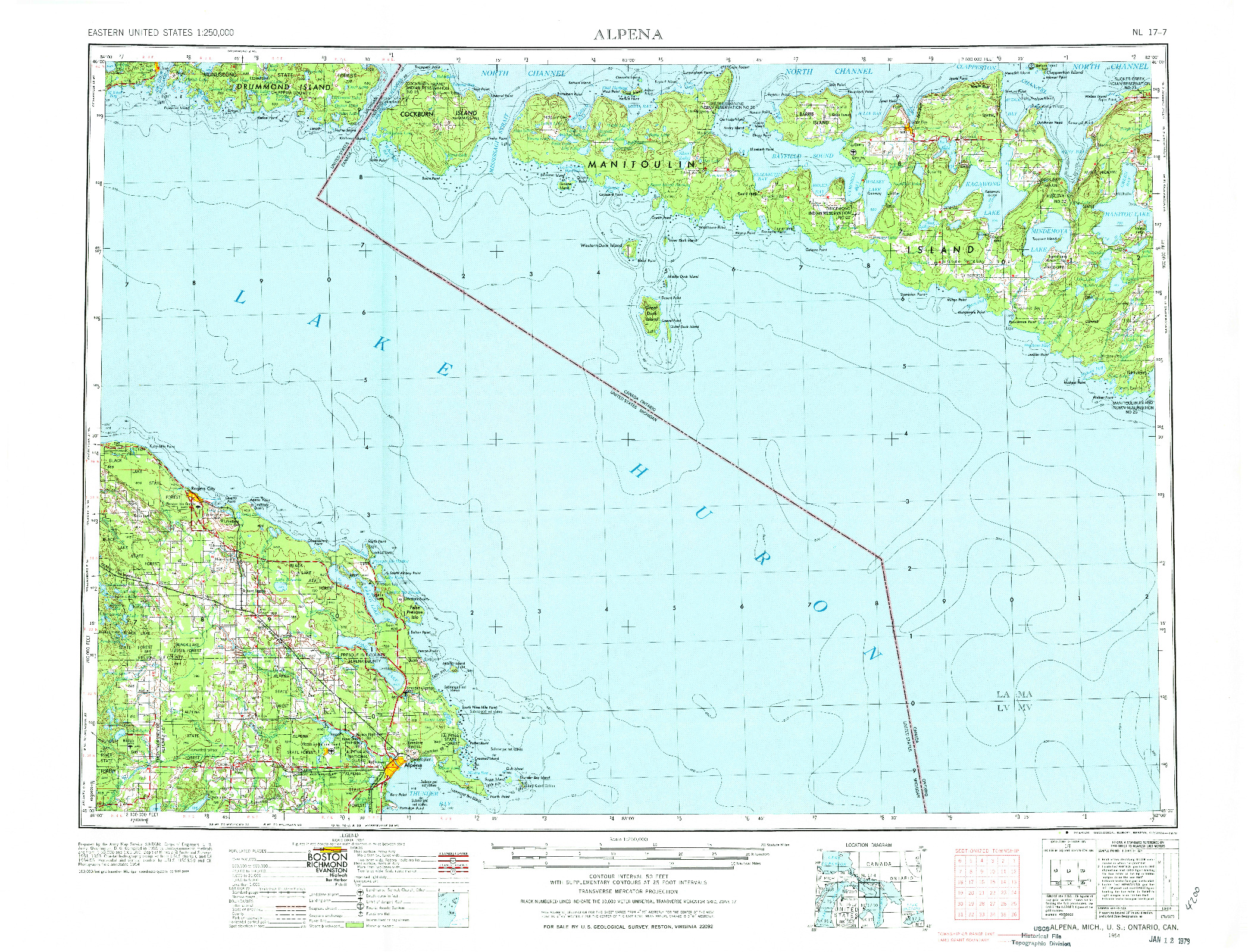 USGS 1:250000-SCALE QUADRANGLE FOR ALPENA, MI 1954