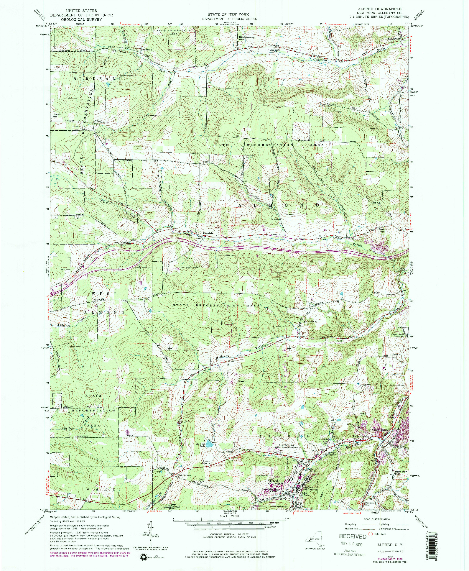 USGS 1:24000-SCALE QUADRANGLE FOR ALFRED, NY 1964