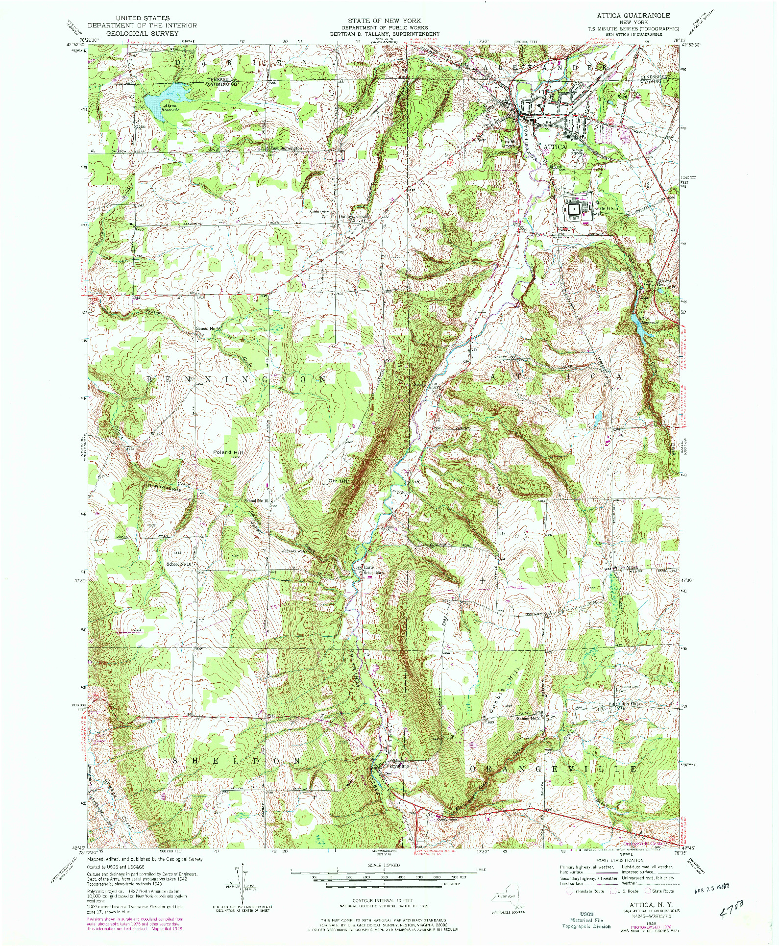 USGS 1:24000-SCALE QUADRANGLE FOR ATTICA, NY 1949