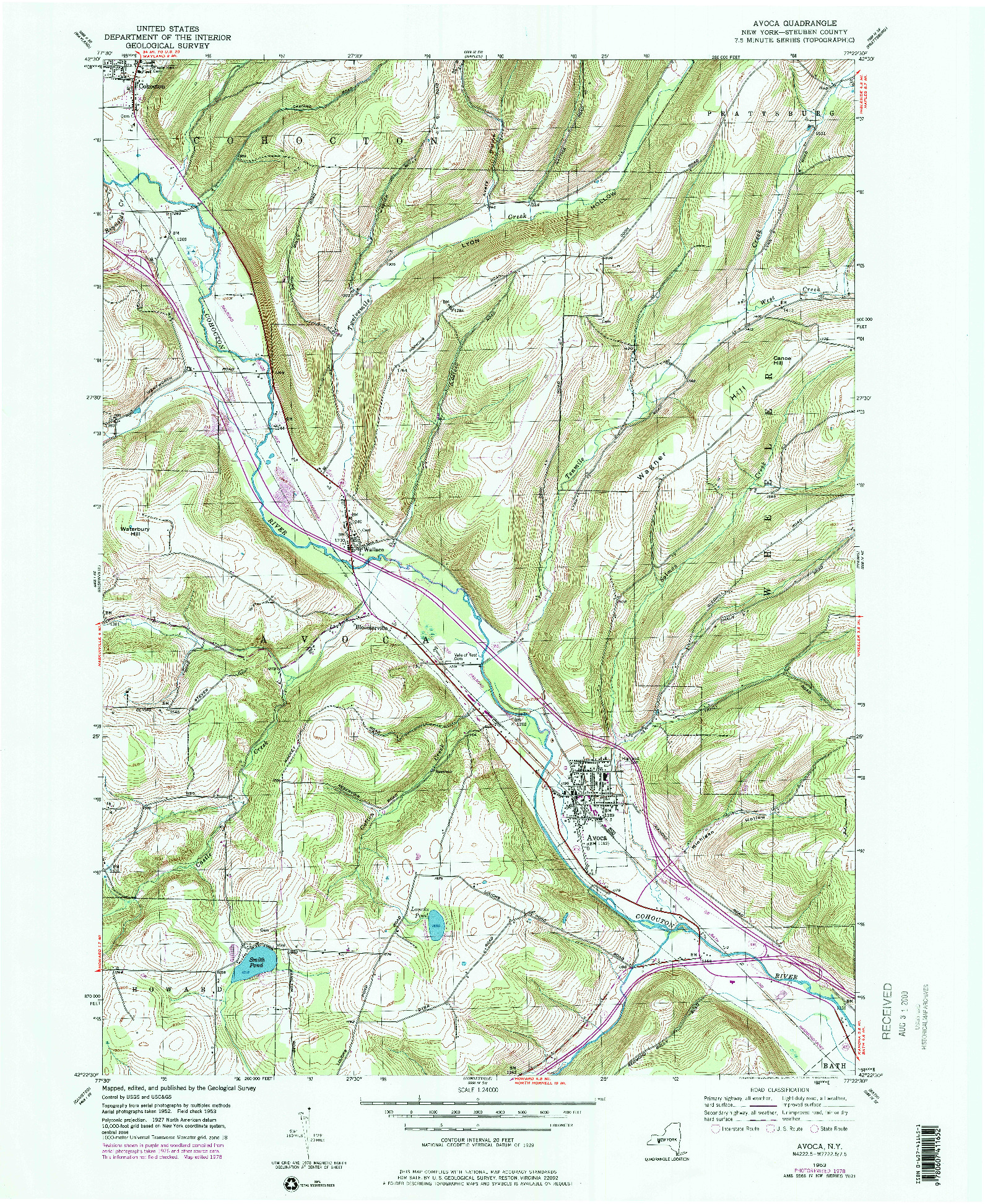 USGS 1:24000-SCALE QUADRANGLE FOR AVOCA, NY 1953