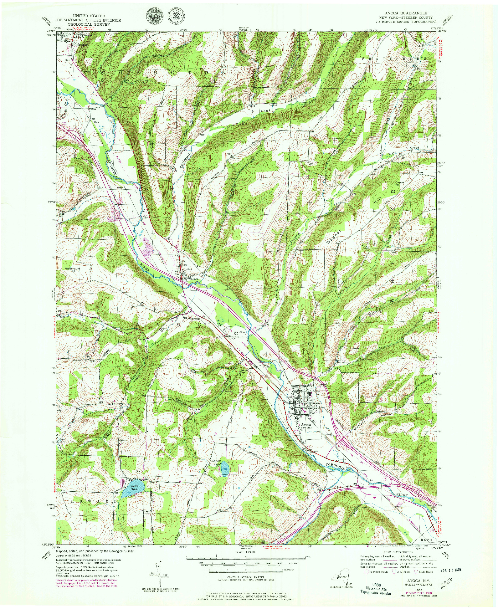 USGS 1:24000-SCALE QUADRANGLE FOR AVOCA, NY 1953