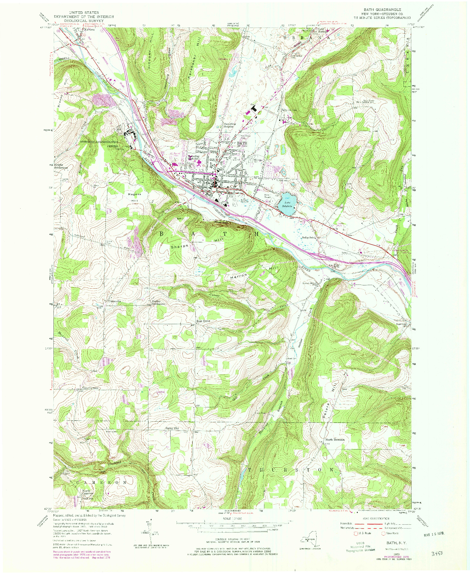 USGS 1:24000-SCALE QUADRANGLE FOR BATH, NY 1953