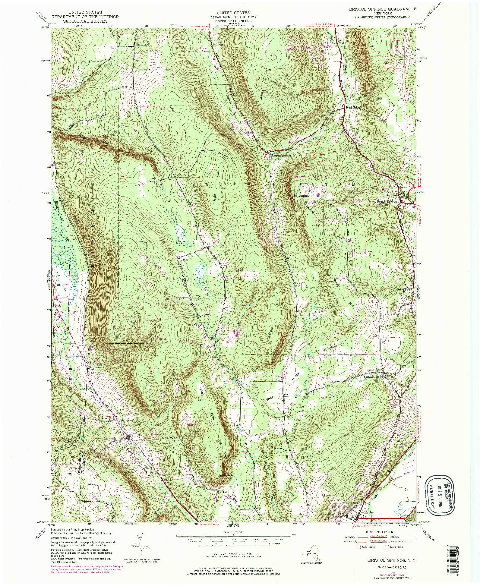 USGS 1:24000-SCALE QUADRANGLE FOR BRISTOL SPRINGS, NY 1943