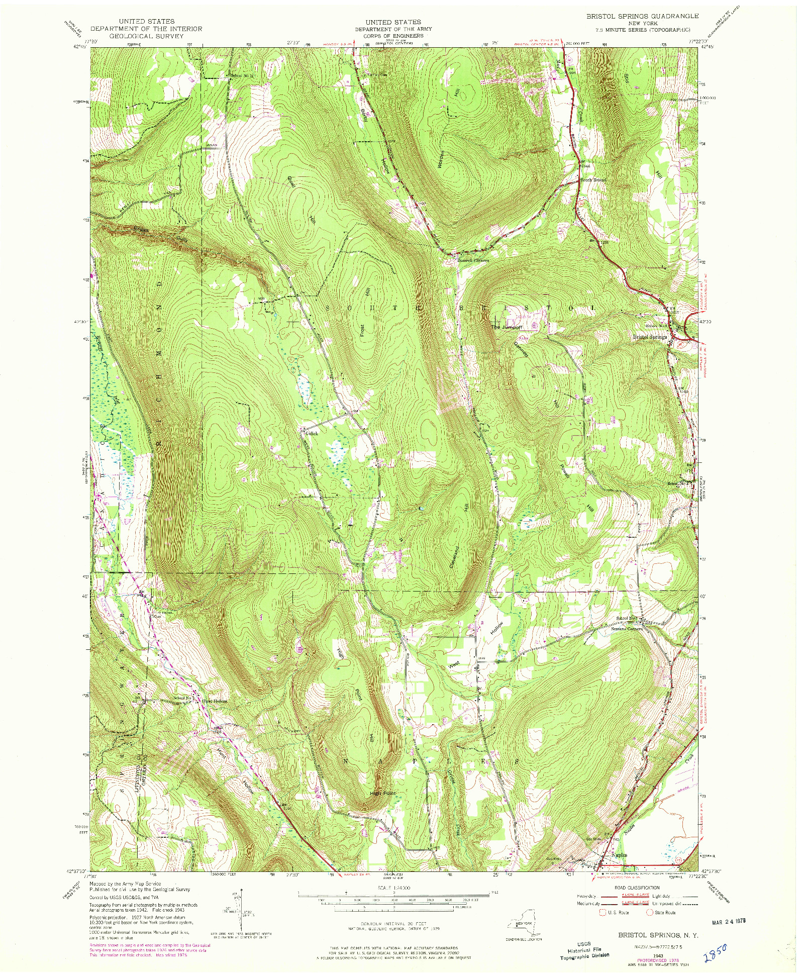 USGS 1:24000-SCALE QUADRANGLE FOR BRISTOL SPRINGS, NY 1943